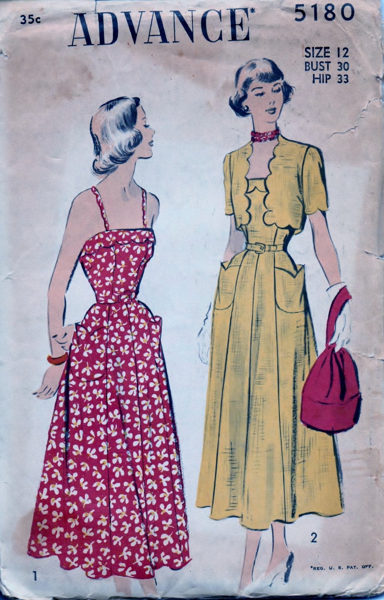 Vintage 1940's Ladies Sun Dress Bolero Jacket with Scallops - Advance 5180 Sewing Pattern for Retro Fashion & Costume Making