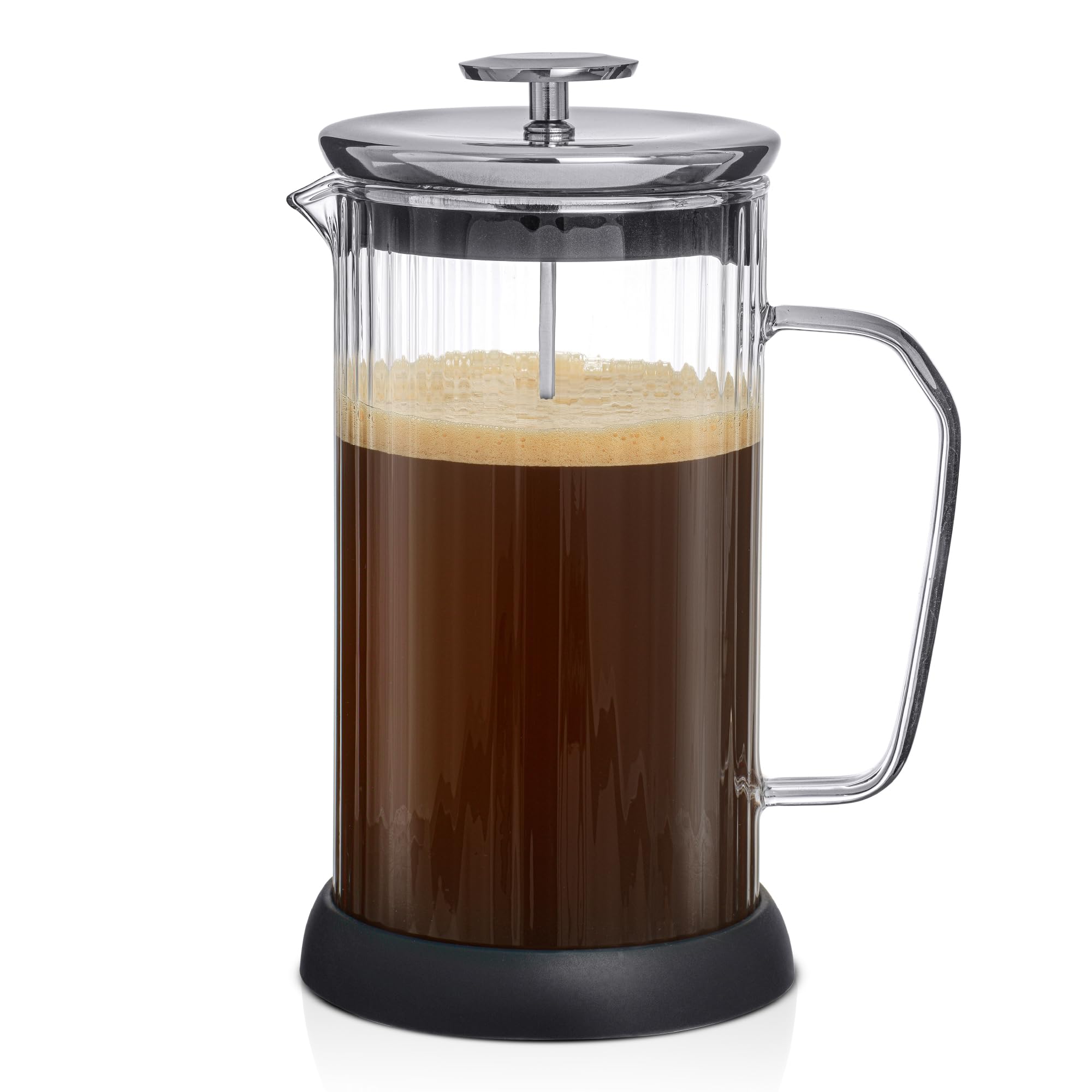 JoyJolt Fluted French Press Coffee & Tea Maker Set - 33.8oz Stainless Steel & Borosilicate Glass - Portable Cold Brew & Hot Coffee Maker for Home, Office, Camping & Travel