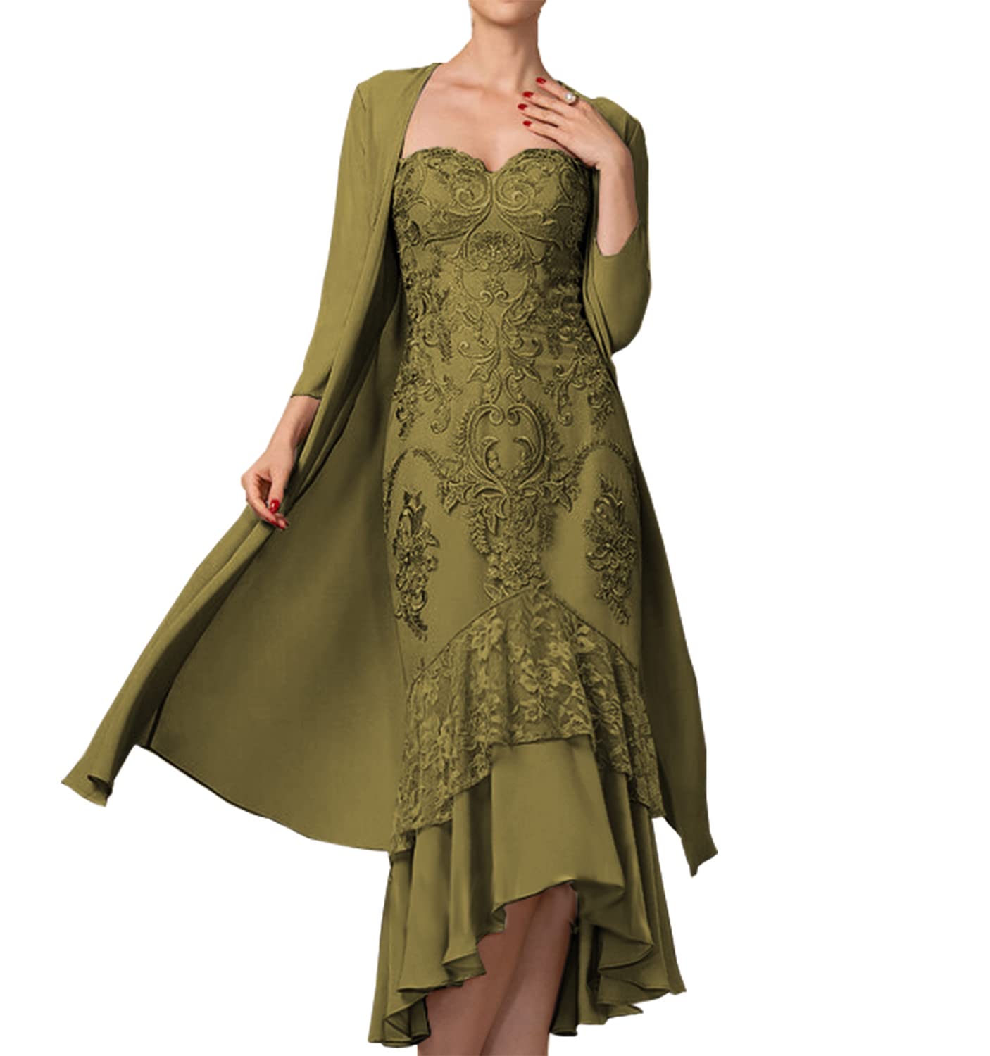 Elegant Mother of The Bride Dresses 2-Piece Set with Lace Jacket - Formal Wedding Guest Evening Gown Mermaid Style Chiffon Dress for Special Occasions & Celebrations