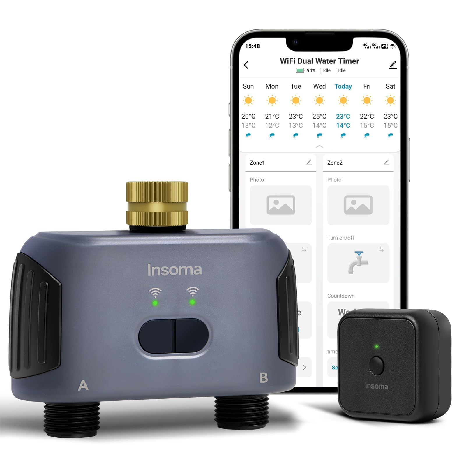 Smart WiFi Hose Timer with Brass Swivel - 2 Zone Automatic Water Timer for Garden, Lawn & Sprinkler System | 20 Custom Watering Schedules, APP & Voice Control (Alexa/Google Assistant) | Perfect for Outdoor Irrigation, Yard Maintenance & Smart Home Automation