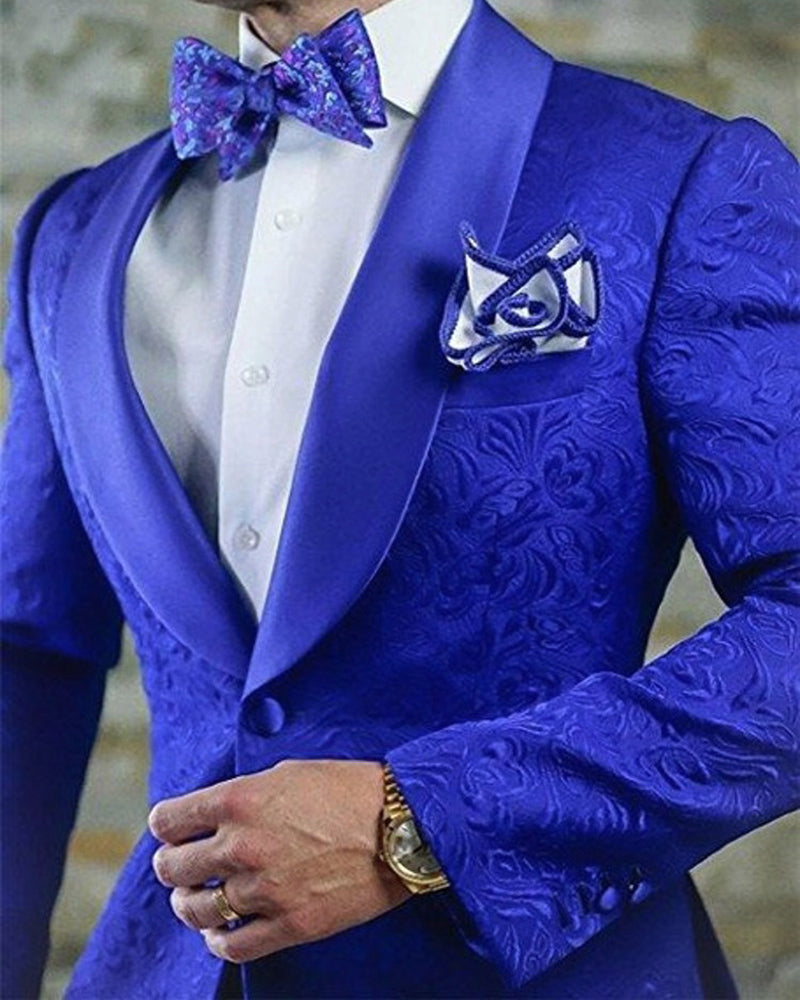 CB05161 Slim Fit Royal Blue Wedding Suits Blazer for Men - 2 Piece Set (Jacket + Pants) | Groom Tuxedo, Formal Attire for Weddings, Prom & Special Occasions