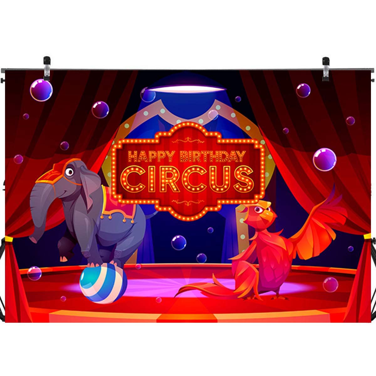 Carnival Circus Theme Happy Birthday Backdrop Banner - 71x49 Inch Blue Sky White Clouds Baby Shower Party Decorations, Photo Booth Props & Cake Table Decor for Birthday Parties, Baby Showers & Special Events