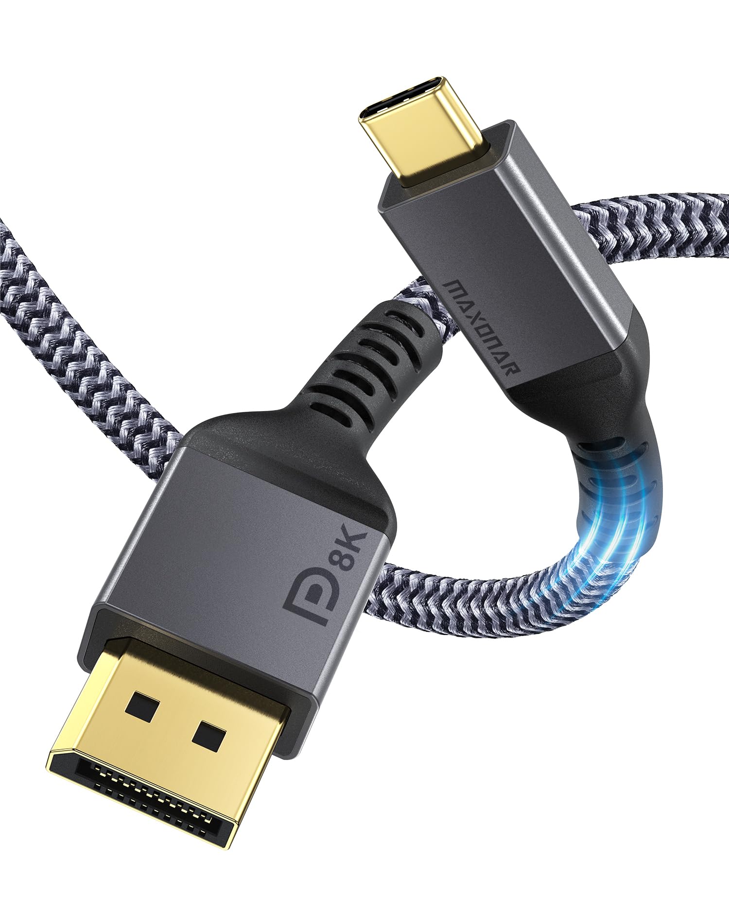 Maxonar USB C to DisplayPort Cable 8K 60Hz 4K 144Hz VESA Certified - 6FT/1.8M Thunderbolt 3/4 to DP 1.4 Adapter (32.4Gbps HBR3 Alt Mode) - Compatible with MacBook Pro M1/M2, Mac Mini, Dell XPS 15 (Grey) - Perfect for Gaming, Video Editing & 4K/8K Display Connectivity
