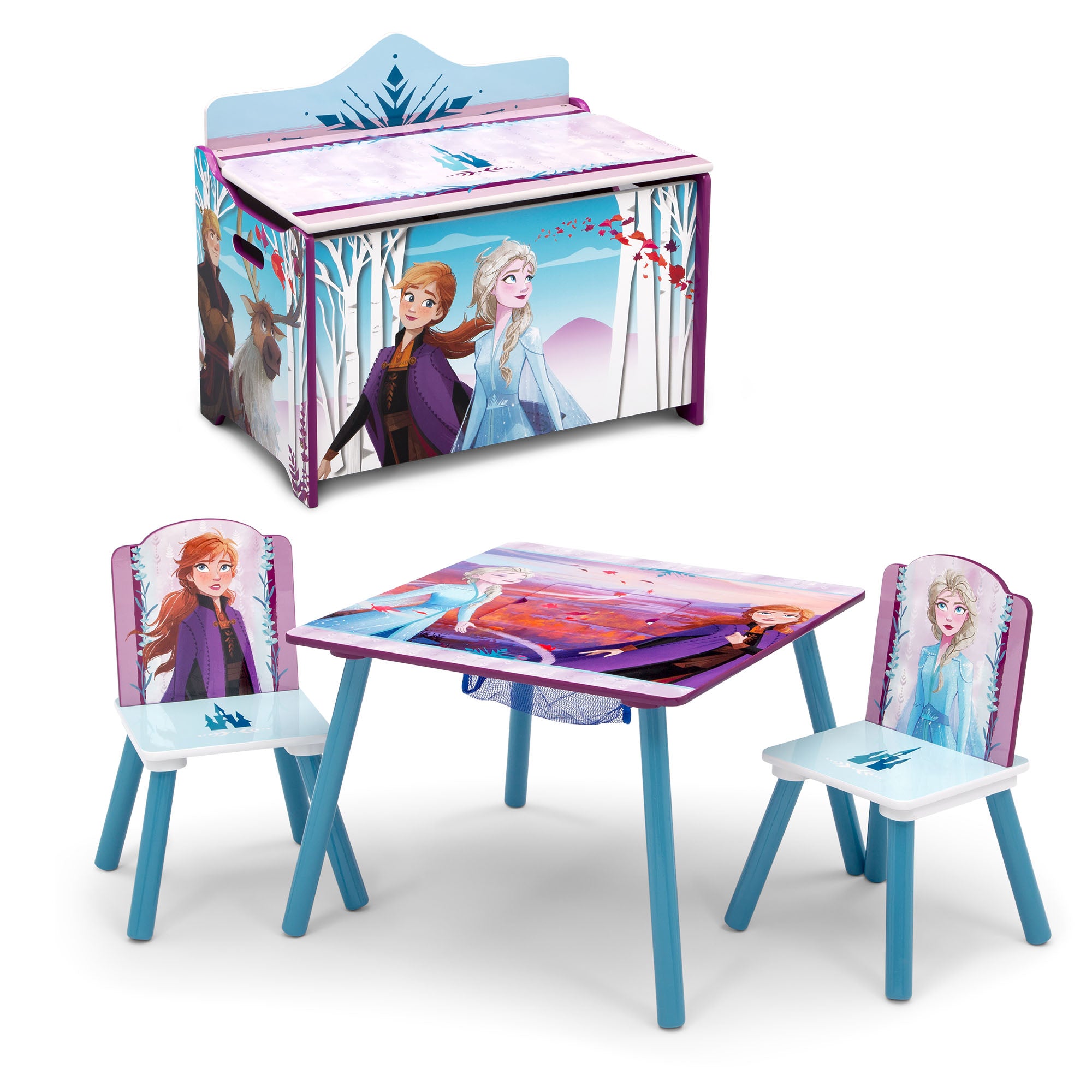 Frozen 4-Piece Kids Playroom Set - Table with 2 Chairs & Deluxe Toy Storage Box | Perfect for Toddler Playroom, Daycare & Home Learning Spaces