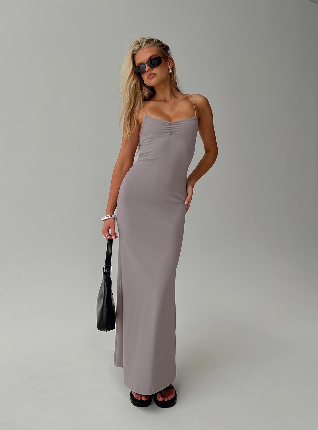 Arabellia Women's Maxi Dress - Elegant Grey Long Flowy Dress for Summer, Beach, and Casual Wear