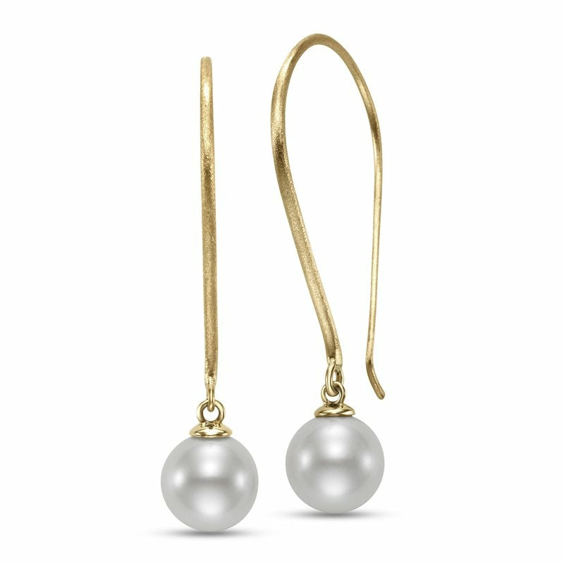 9mm Pearl & Brushed Gold Drop Earrings for Women - Elegant Dangle Earrings for Wedding, Party & Special Occasions