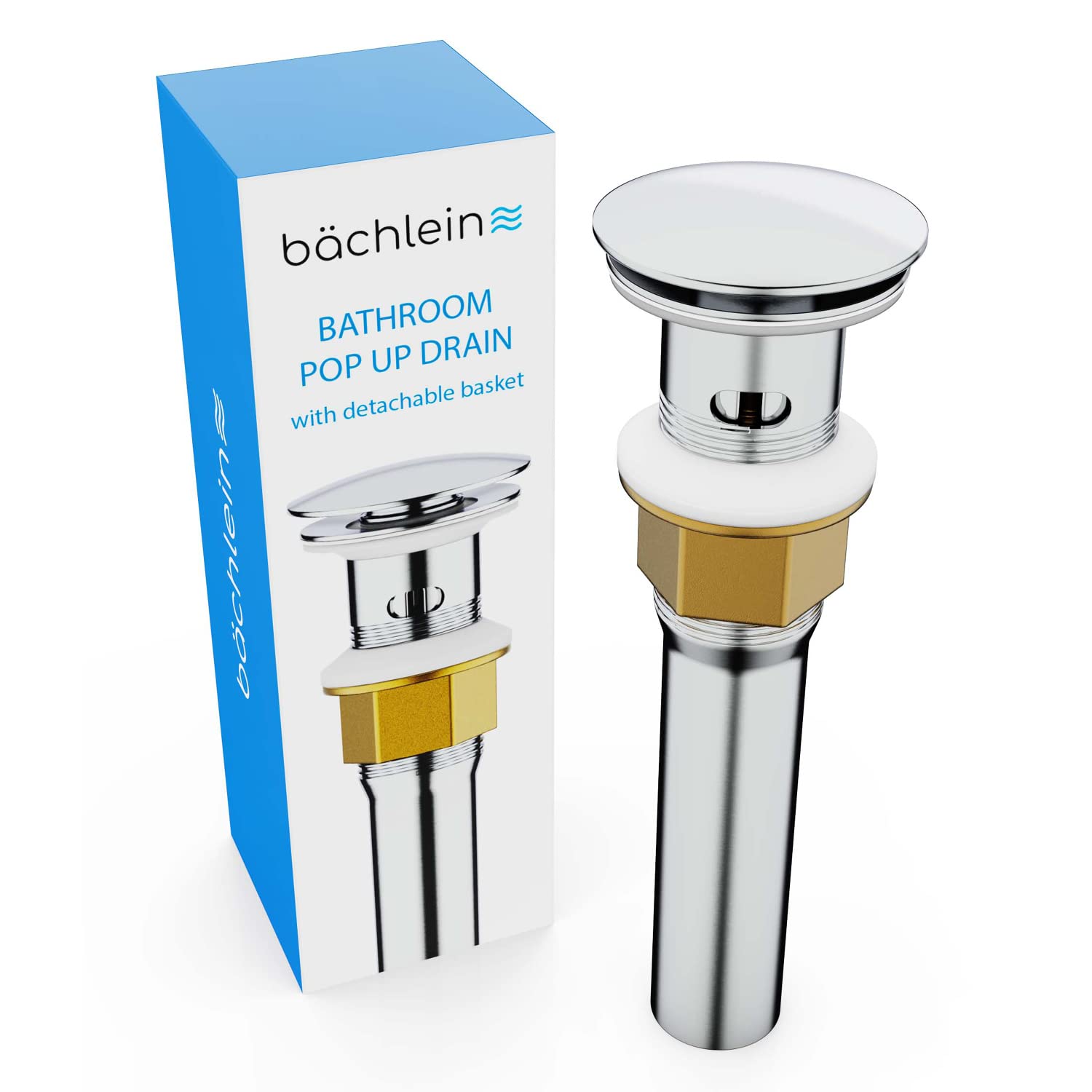Premium Chrome Pop-Up Bathroom Sink Drain with Overflow - German-Engineered Sink Stopper with 3 Extra Seals & Installation Guide - Perfect for Modern Bathrooms, Guest Suites, and Home Renovation Projects