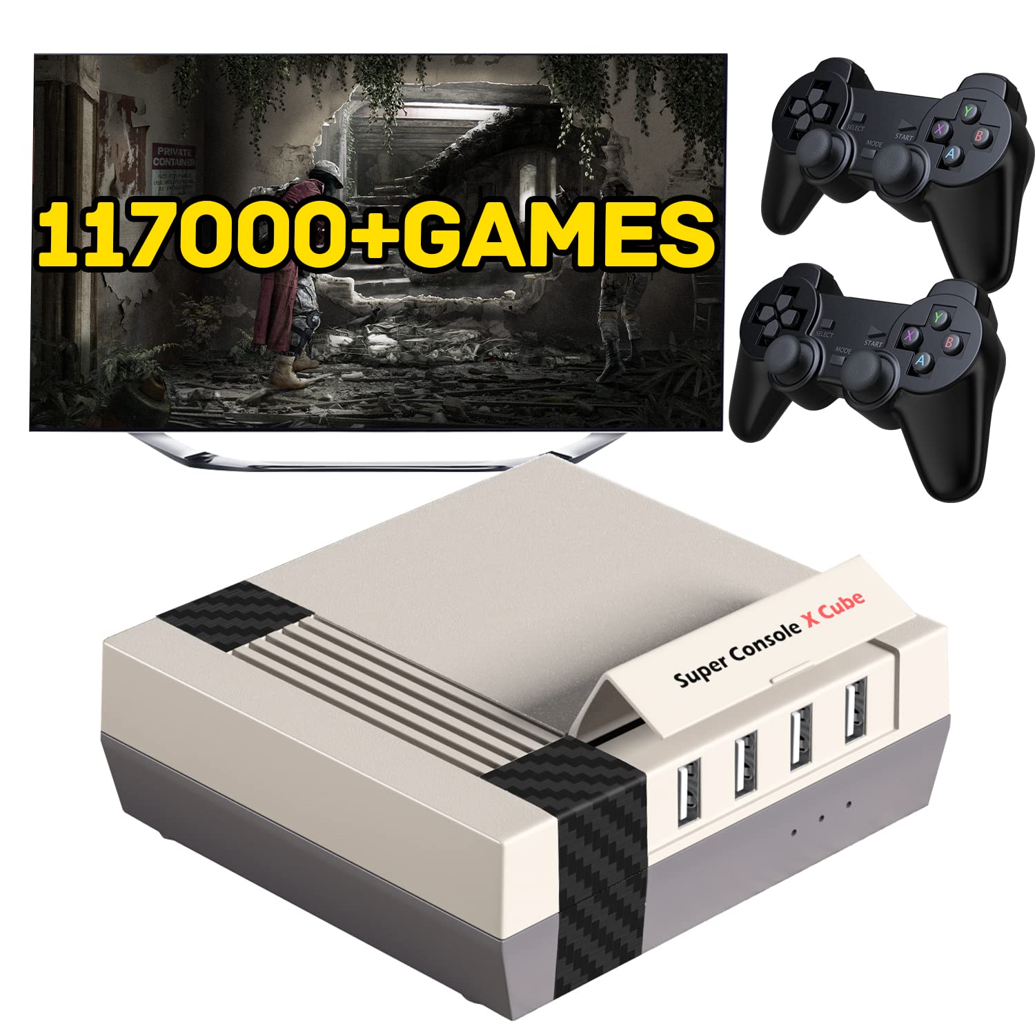 Super Console X Cube - 117,000+ Classic Mini Games, 4K HD Output, 4 USB Ports, 4-Player Support with LAN/WiFi - Includes 2 Gamepads (256G) - Perfect for Family Game Nights & Retro Gaming Enthusiasts