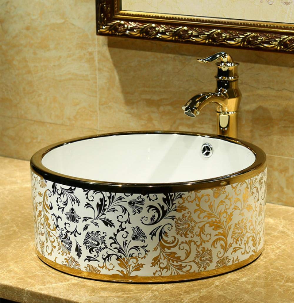SHAWLA Ceramic Vessel Sink - Round Above Counter Bathroom Basin with Artistic Pattern, White Porcelain Wash Sink for Modern Vanity (Sink Only) - Perfect for Powder Rooms, Guest Baths & Contemporary Home Decor