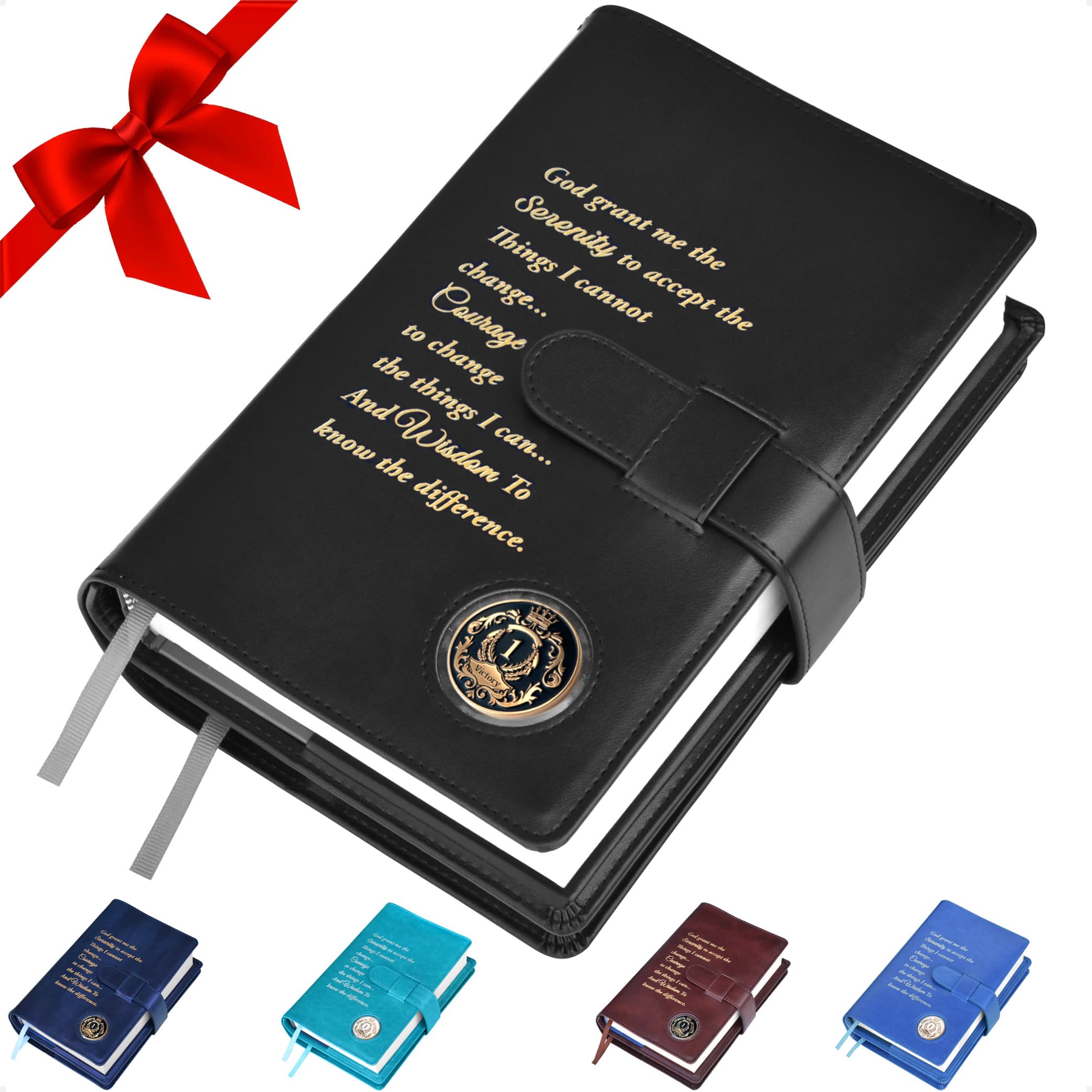 Galileo® Double AA Big Book Cover with 12 Steps & 12 Traditions - Alcoholics Anonymous Gift (Serenity Prayer, Coin Pocket, Black) - Perfect for AA Meetings, Recovery Support & Sobriety Milestones