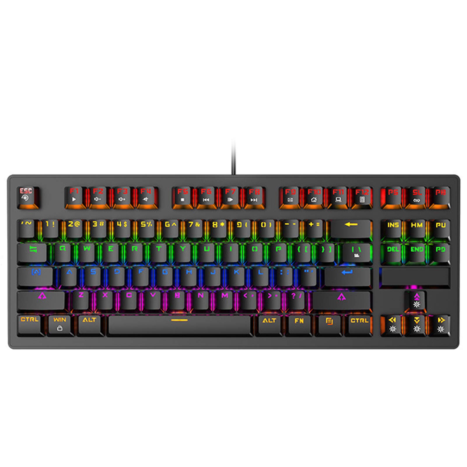 87-Key Wired Mechanical Gaming Keyboard with RGB Backlight - Punk Style LED Illuminated Keyboard for PC, Multiple Lighting Modes, Ergonomic Design - Perfect for Gaming, Office Work & Typing Enthusiasts