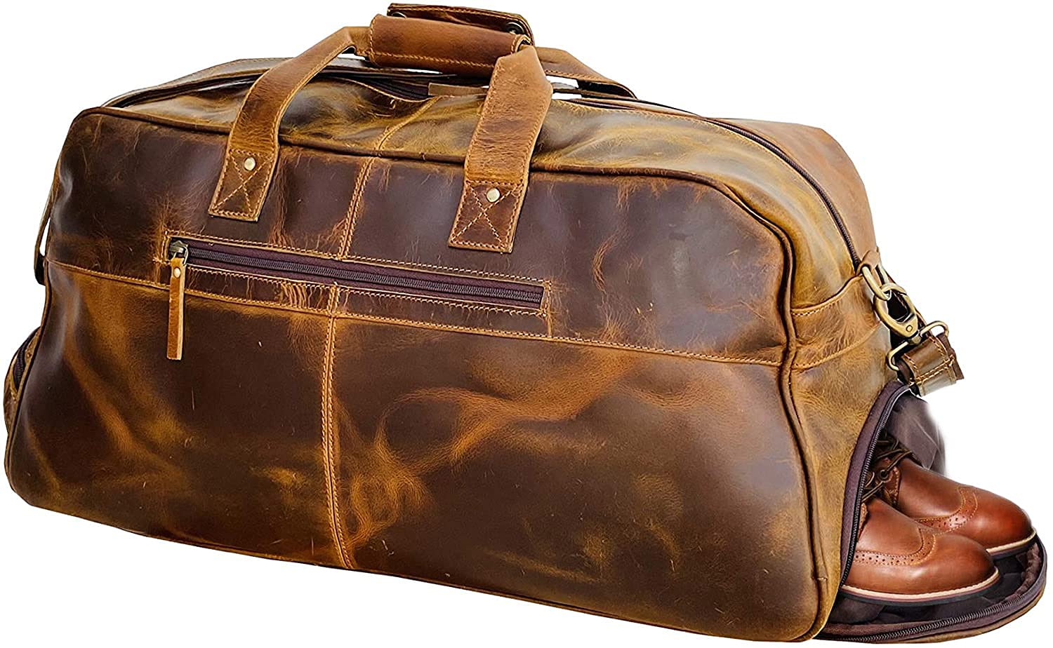 24 Inch Large Duffel Bag for Men - Premium Leather Travel & Gym Bag for Weekend Trips, Sports & Overnight Stay - Durable Carry-On Luggage for Workouts, Business Travel & Adventure