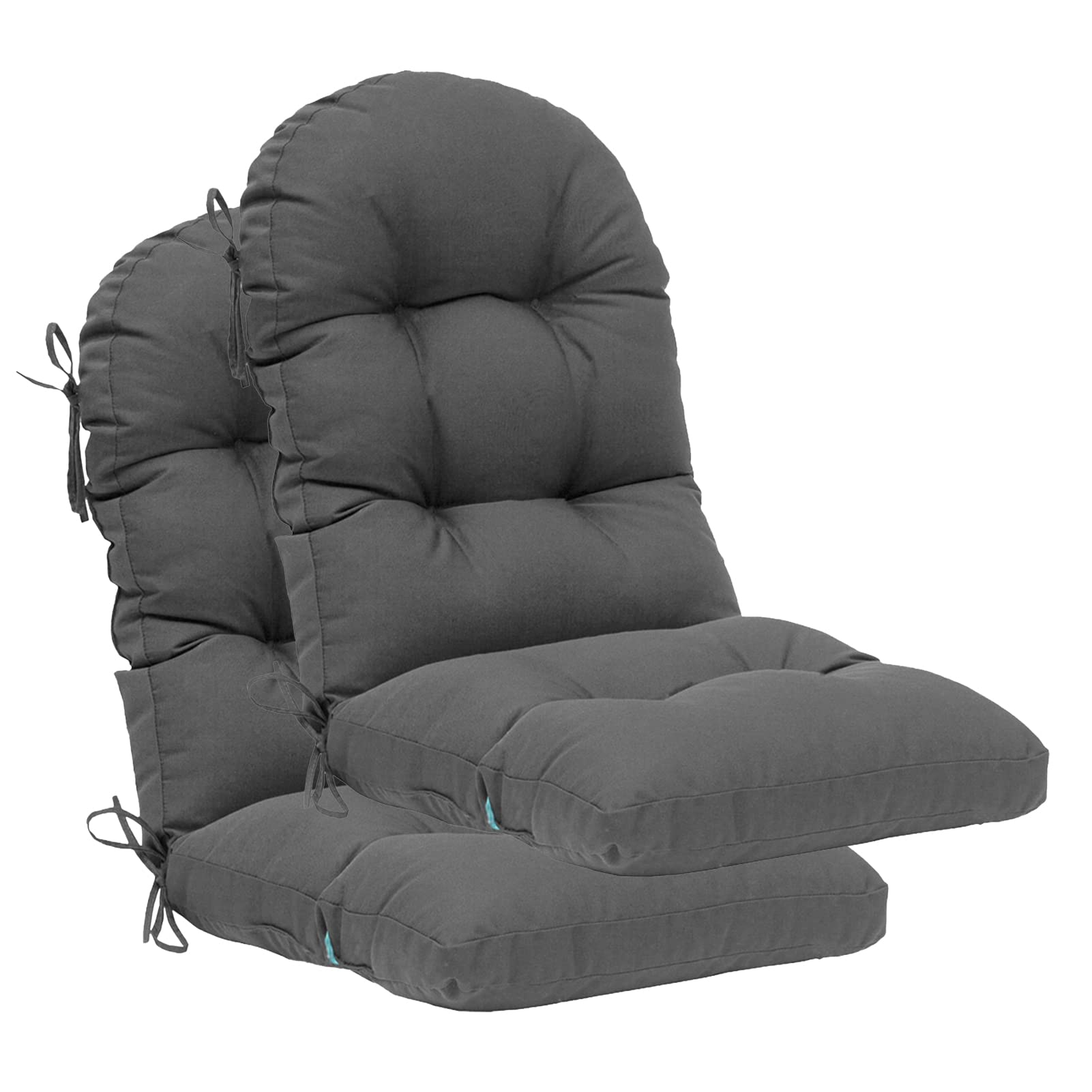 QILLOWAY High Back Chair Cushion Set of 2 - All Weather Indoor Outdoor Replacement Cushions for Adirondack & Rocking Chairs - Dark Grey - Perfect for Patio, Deck, Garden & Porch Relaxation