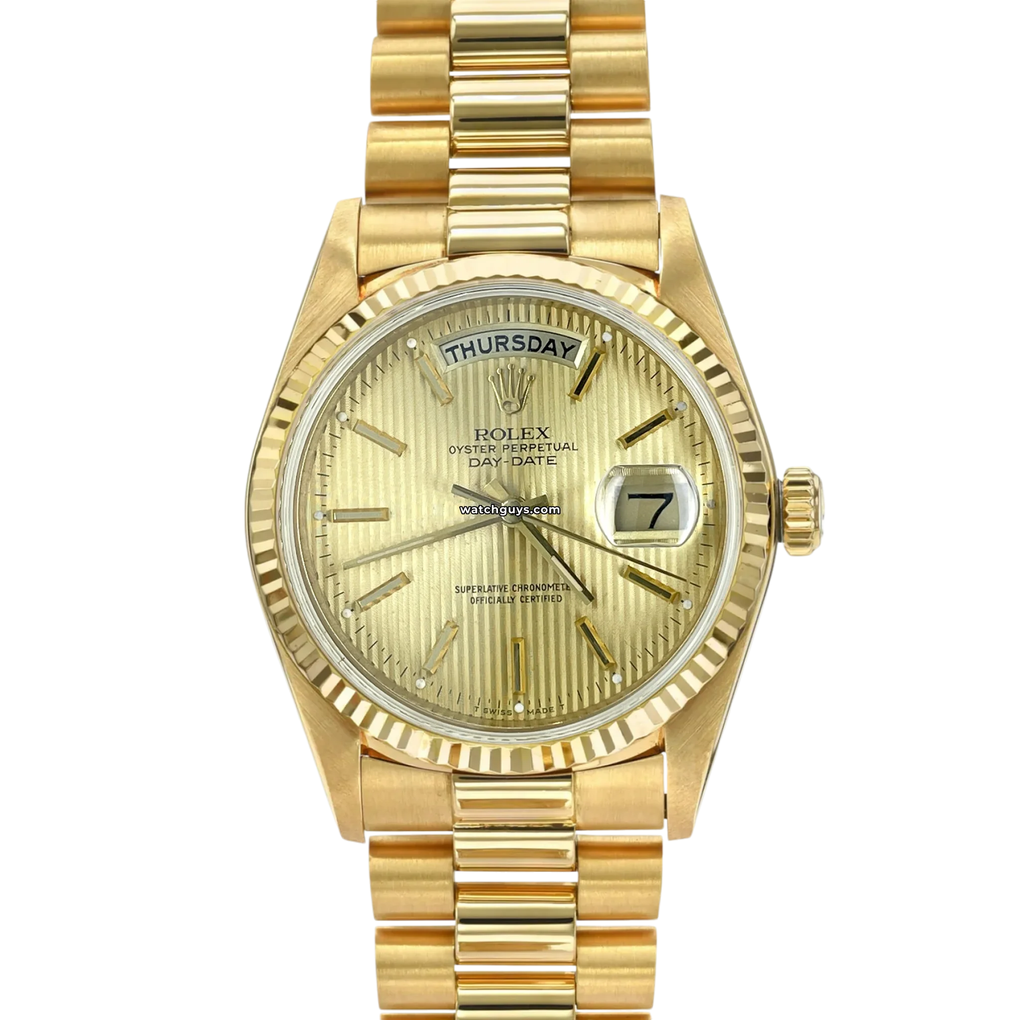 Luxury Rolex Day-Date 18038 Men's Watch - 18K Gold Champagne Dial with Tapestry Pattern - Perfect for Business, Formal Events & Collectors