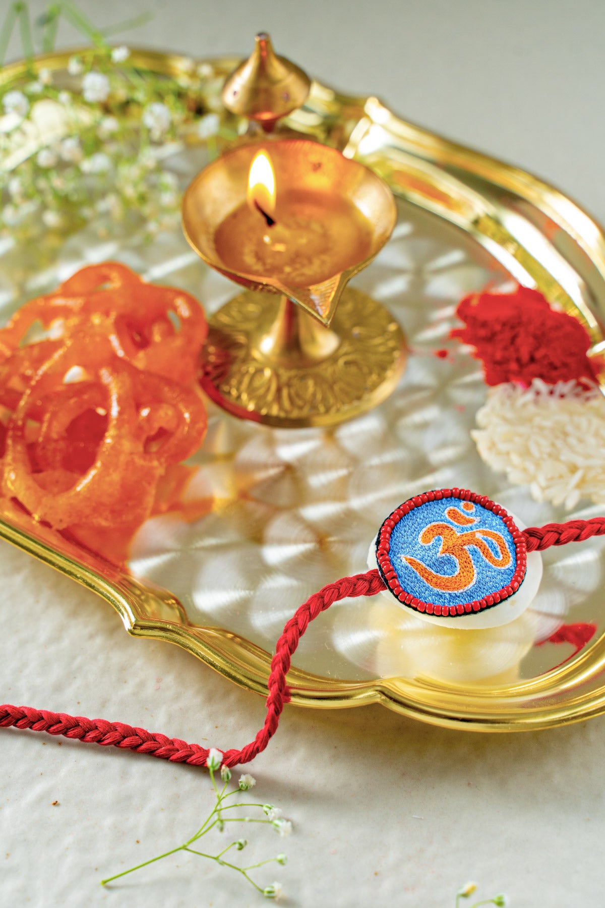 OM Embroidered Rakhi - Traditional Hindu Bracelet for Raksha Bandhan, Brother Sister Gift, Festival Celebration, Puja Ceremony - Perfect for Religious Events, Family Gatherings & Cultural Festivals