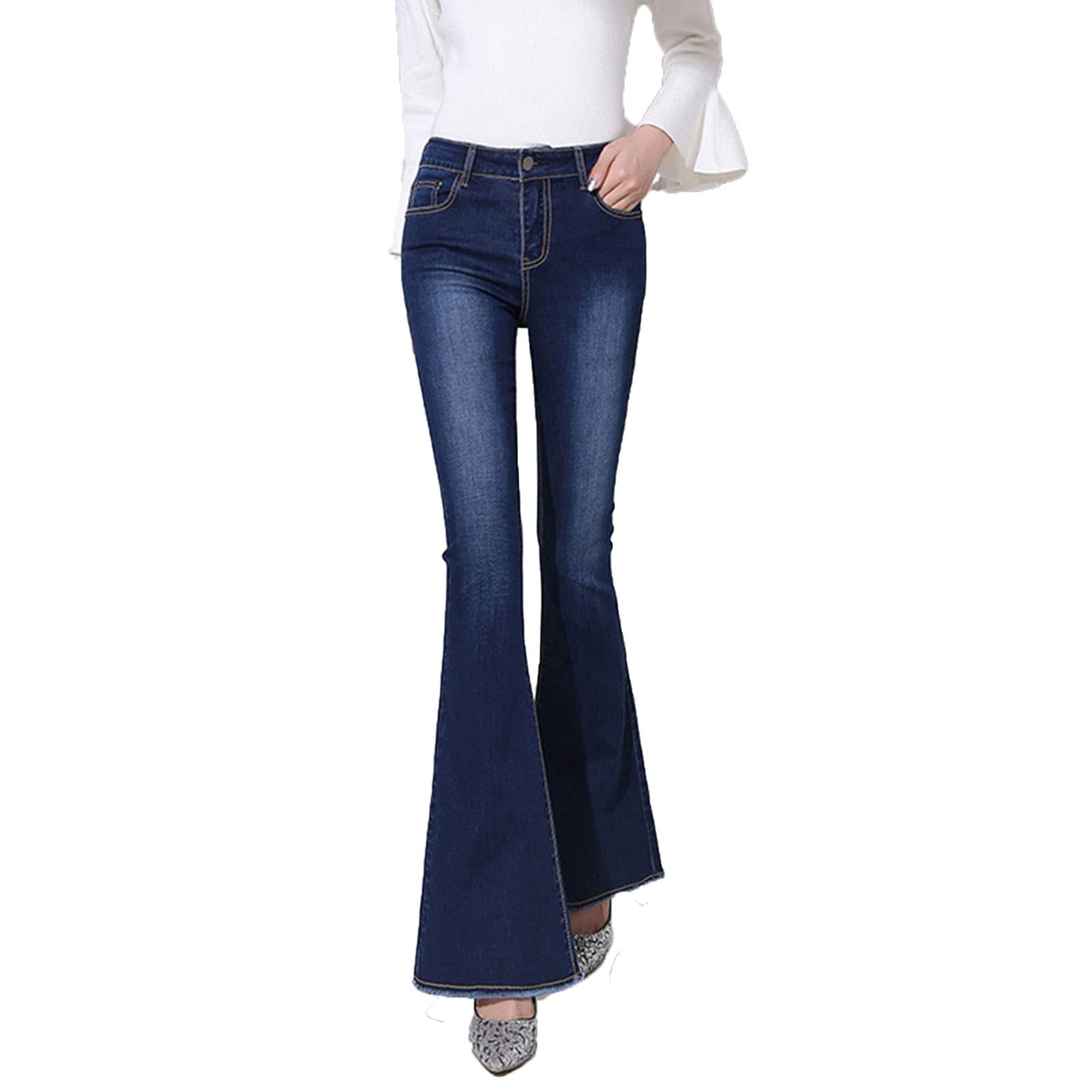 Women's High Waist Flared Jeans - Stretchy Wide Leg Denim Pants for Casual Wear