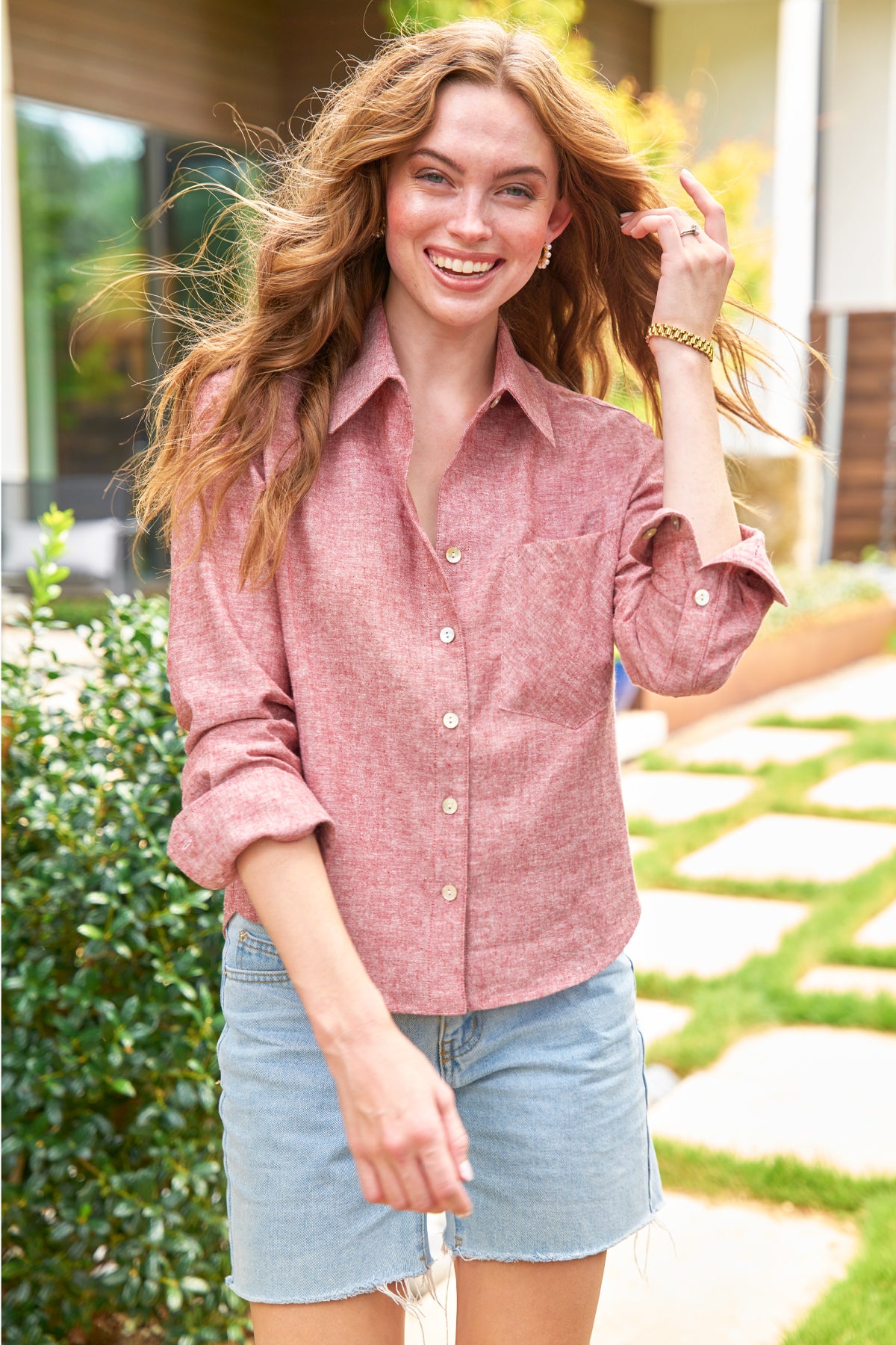GAMEDAY! Andie Crop Shirt in Tomato Red - Soft Hemp & Cotton Blend - Perfect for Casual Outings & Game Day Events