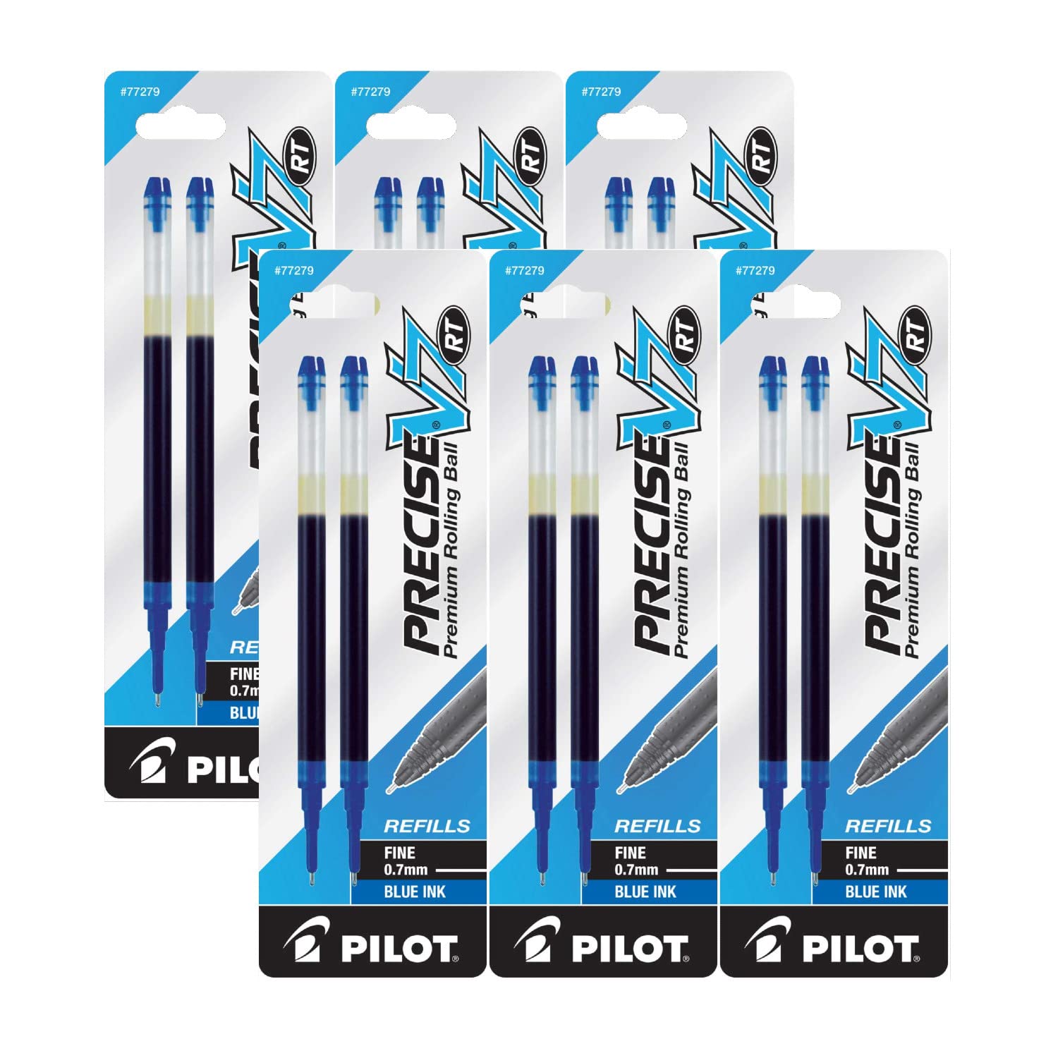 Pilot Precise V7 RT Fine Point Blue Ink Refill - 2-Pack for Retractable Rolling Ball Pens | Smooth Writing for Office, School & Note Taking | Pack of 6