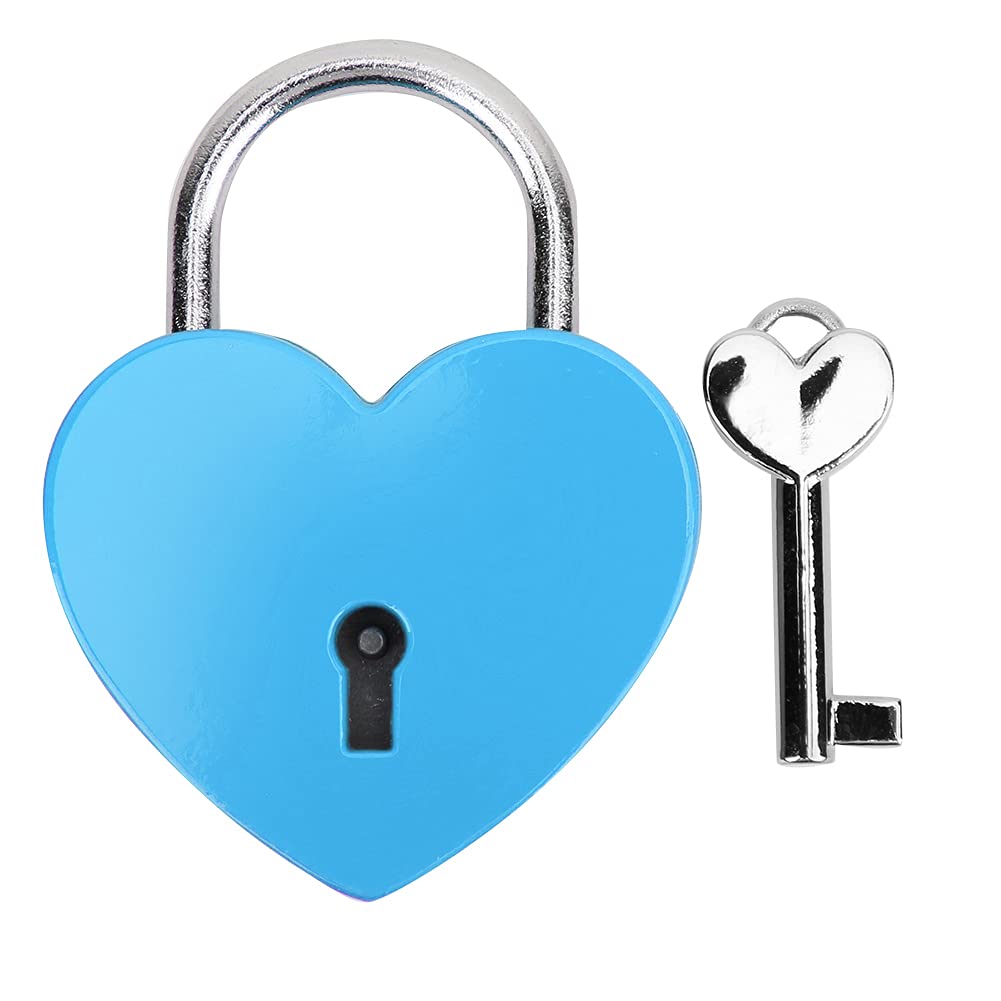 **1.8 X 2.3 Inch Compact Heart Lock with Key - Secure Jewelry Box, Diary & Small Luggage - Comfortable & Durable - Perfect for Travel, Gifts & Home Use (Blue)**