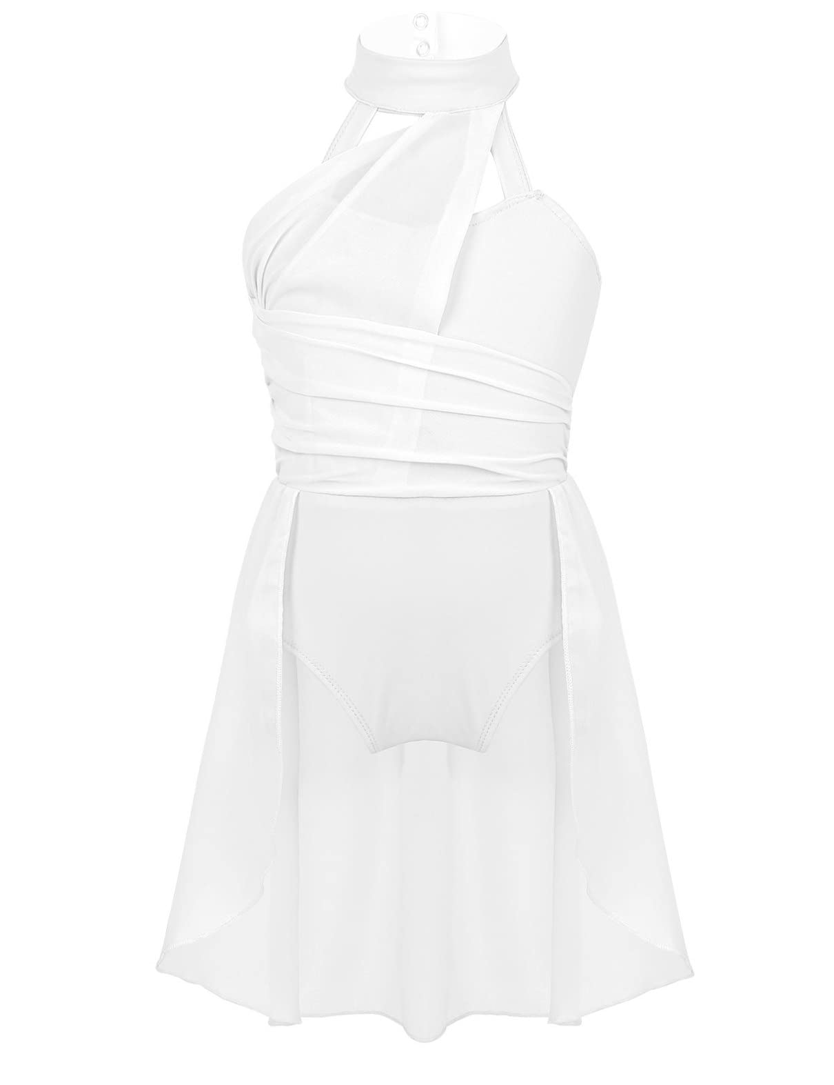 Sxiwei Girls Ballet Dance Leotard - Chiffon Halter Neck One Piece Contemporary Lyrical Dance Dress for Ballroom, Performance & Competition