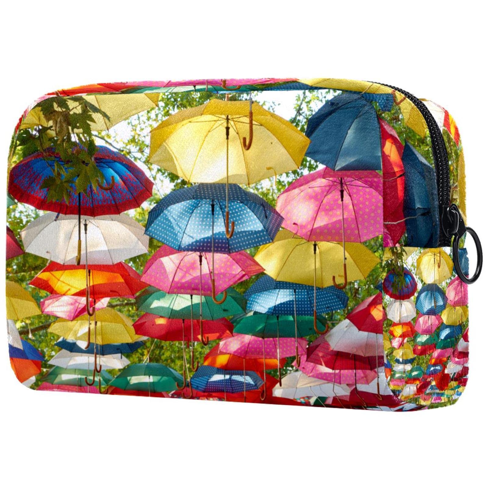 Vibrant Floral Umbrella Print Waterproof Cosmetic Bag - Travel Toiletry Organizer & Makeup Pouch for Women - Perfect for Vacation, Gym, and Daily Essentials Storage