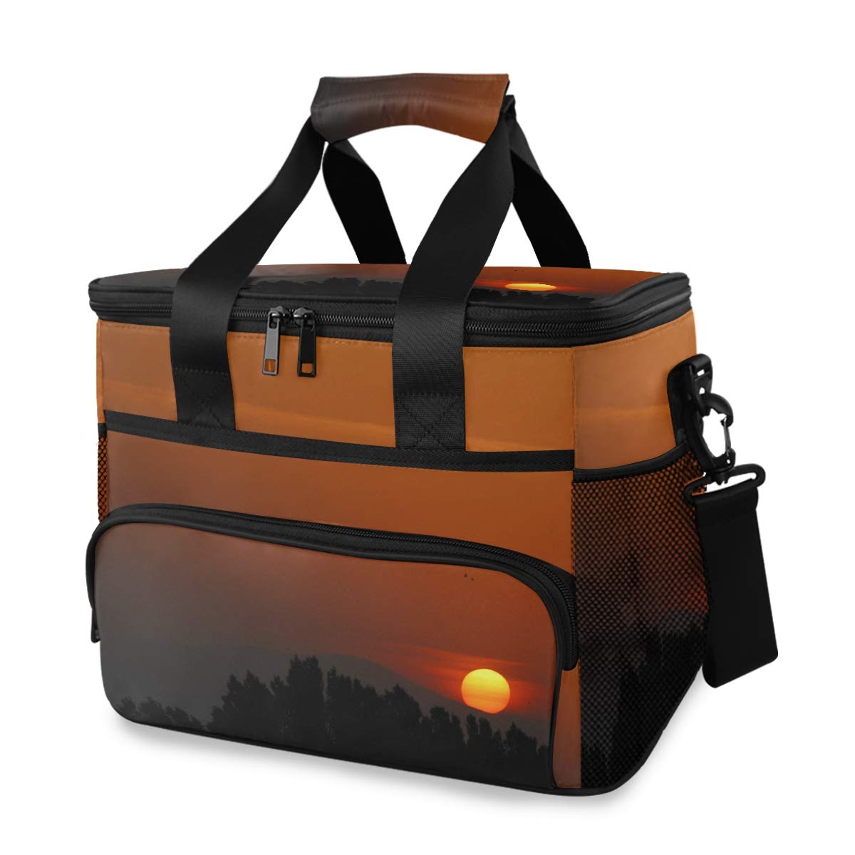 Insulated Picnic Lunch Bag with Shoulder Strap - Thermal Cooler for Food, Travel, Office & School - Sunset Red Tree Mountain Scenery Design | Perfect for Outdoor Adventures, Work Lunches & Daily Commutes
