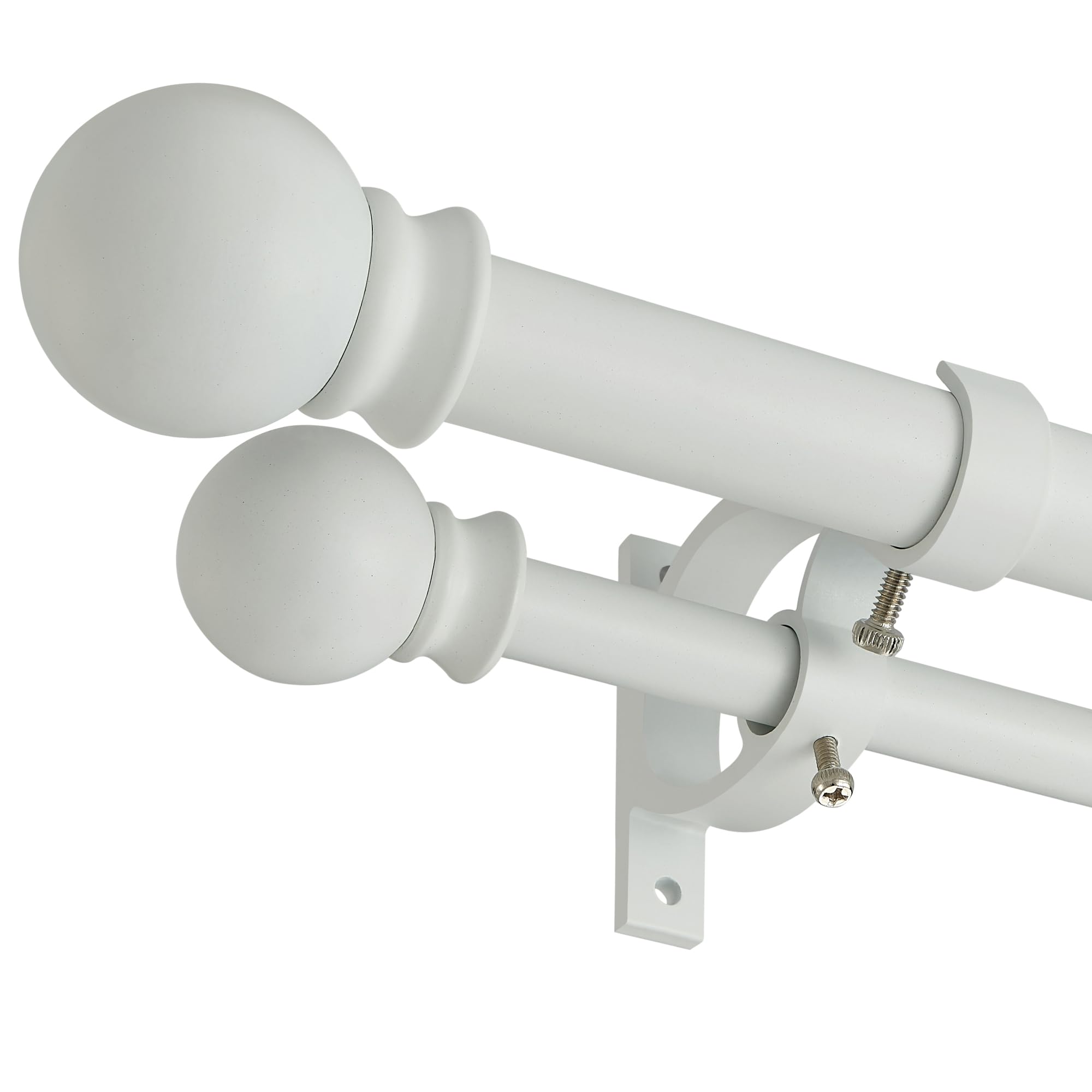 Matte White Double Curtain Rods 36-72 Inch Adjustable - 1’’ Front & 5/8’’ Back Drapery Rod with Small Round Ball Finials & Aluminum Brackets - Dual Window Rod for Sheer & Blackout Curtains - Perfect for Living Room, Bedroom & Home Decor
