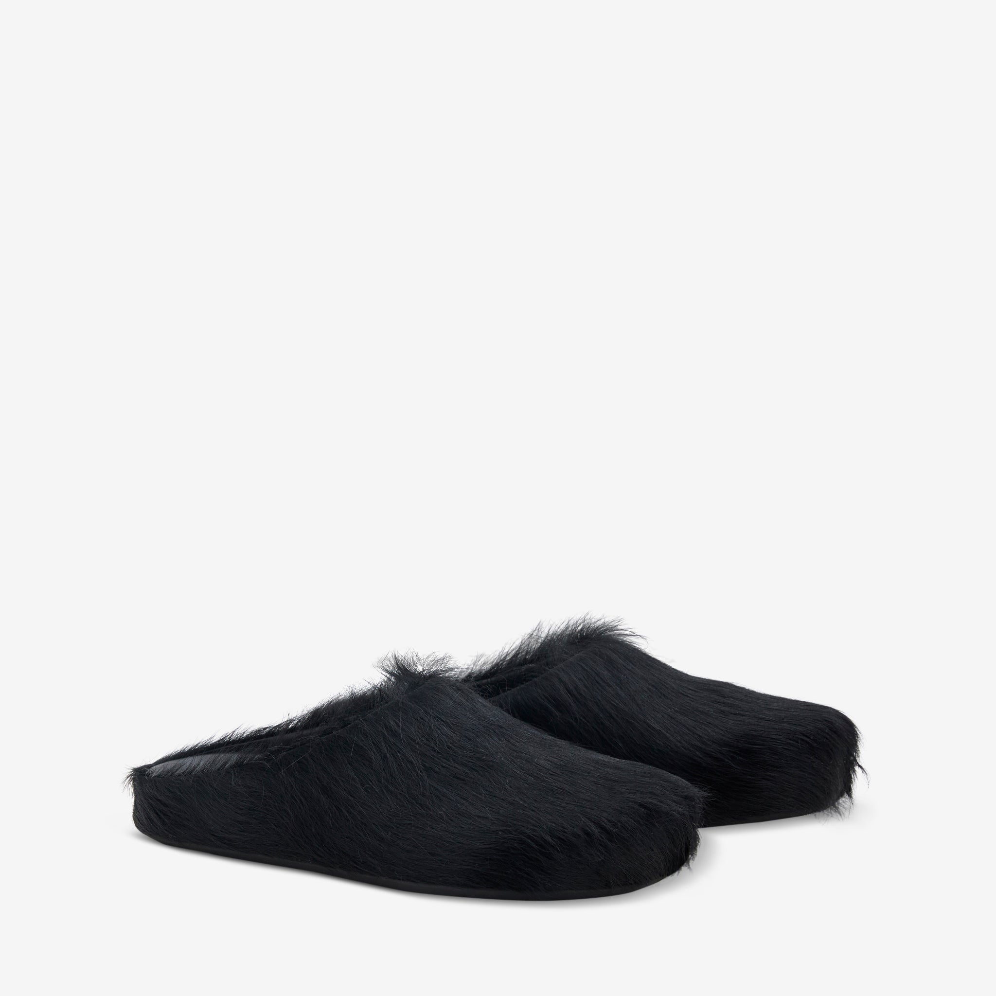Premium Long Hair Calfskin Fussbett Sabot Slippers - Black | Luxurious Shearling Lined House Shoes for Women | Perfect for Winter Comfort & Home Relaxation