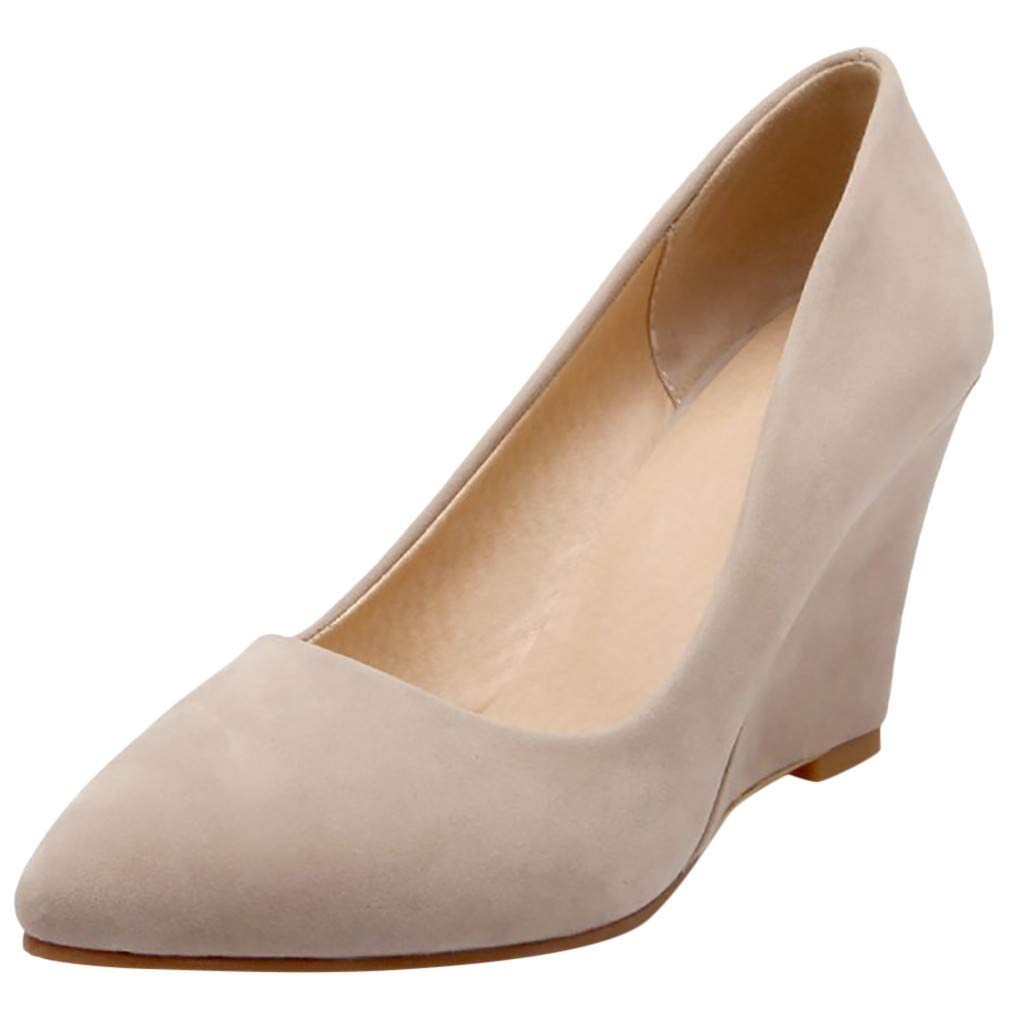 Women's Comfortable Business Casual Pumps - Clear Wedge Heel Office Shoes for Work & Professional Wear (Beige, Size 6.5) | Perfect for Business Meetings, Office Outfits & Formal Occasions
