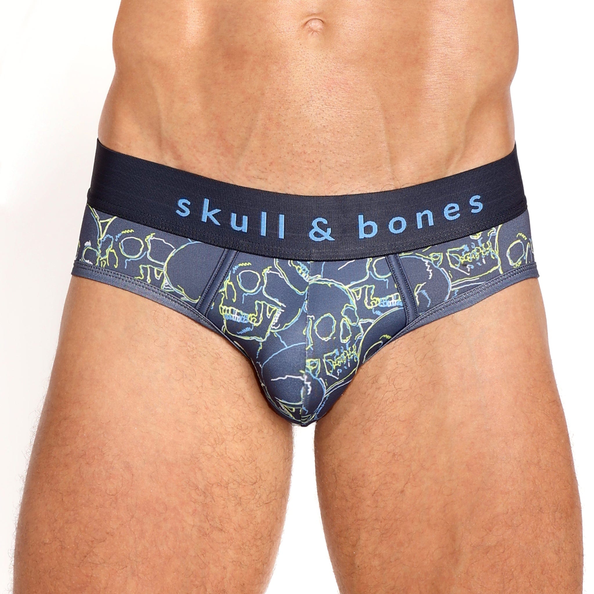Outline Tossed Skulls Briefs - Trendy Men's Underwear with Edgy Skull Print | Perfect for Casual Wear, Halloween Costumes & Rocker Style Outfits