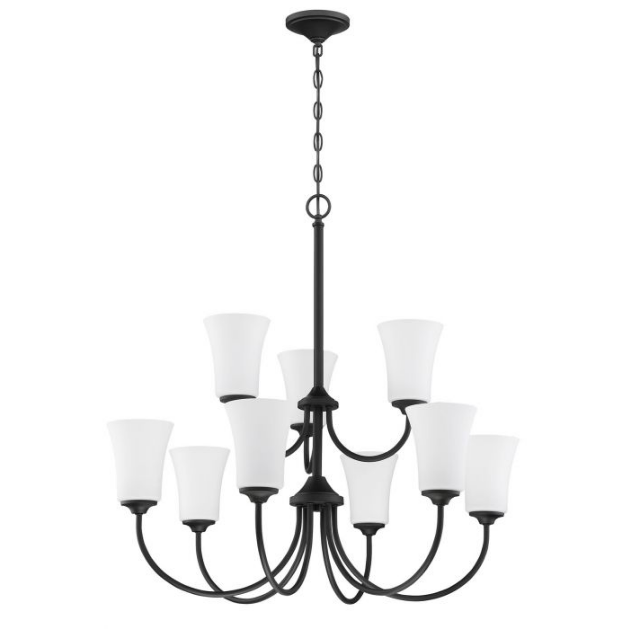 Craftmade Gwyneth 9-Light Flat Black Chandelier with White Frost Glass - Elegant Dining Room Lighting for Home Decor & Modern Interior Design