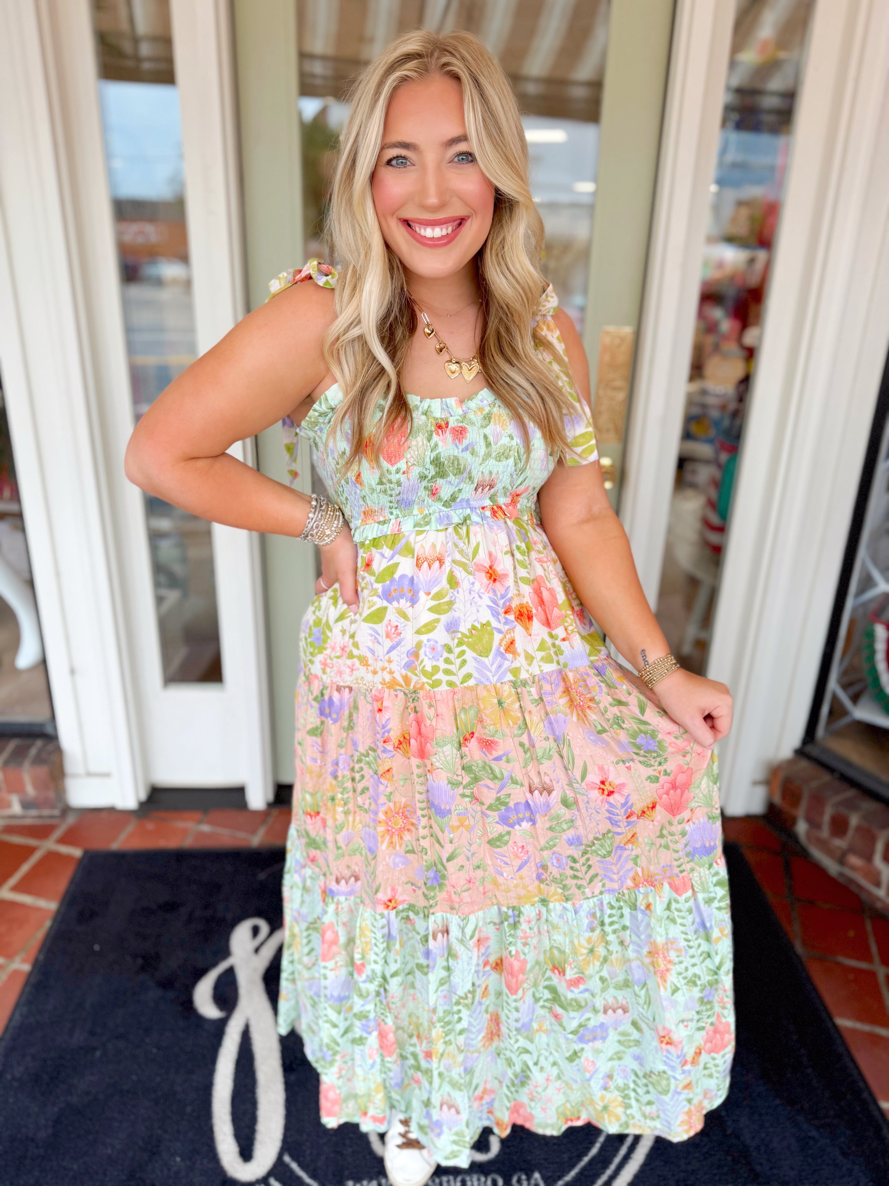 Here I Am Floral Dress - Women's Summer Floral Print Dress for Casual Wear, Beach Vacation & Date Night