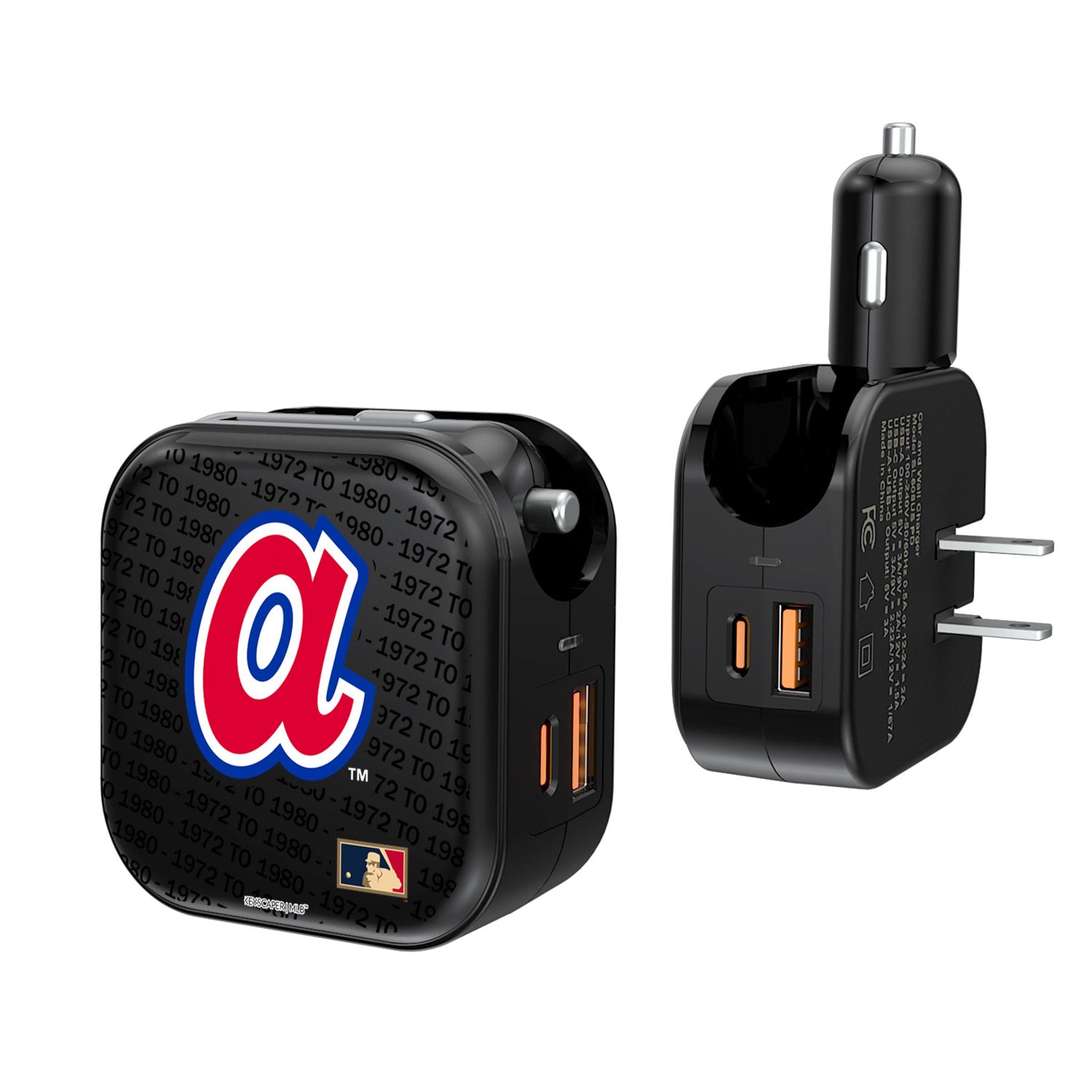 Atlanta Braves 1972-1980 Cooperstown Collection 2-in-1 USB A/C Fast Charger - Perfect for Home, Office & Travel Charging Needs