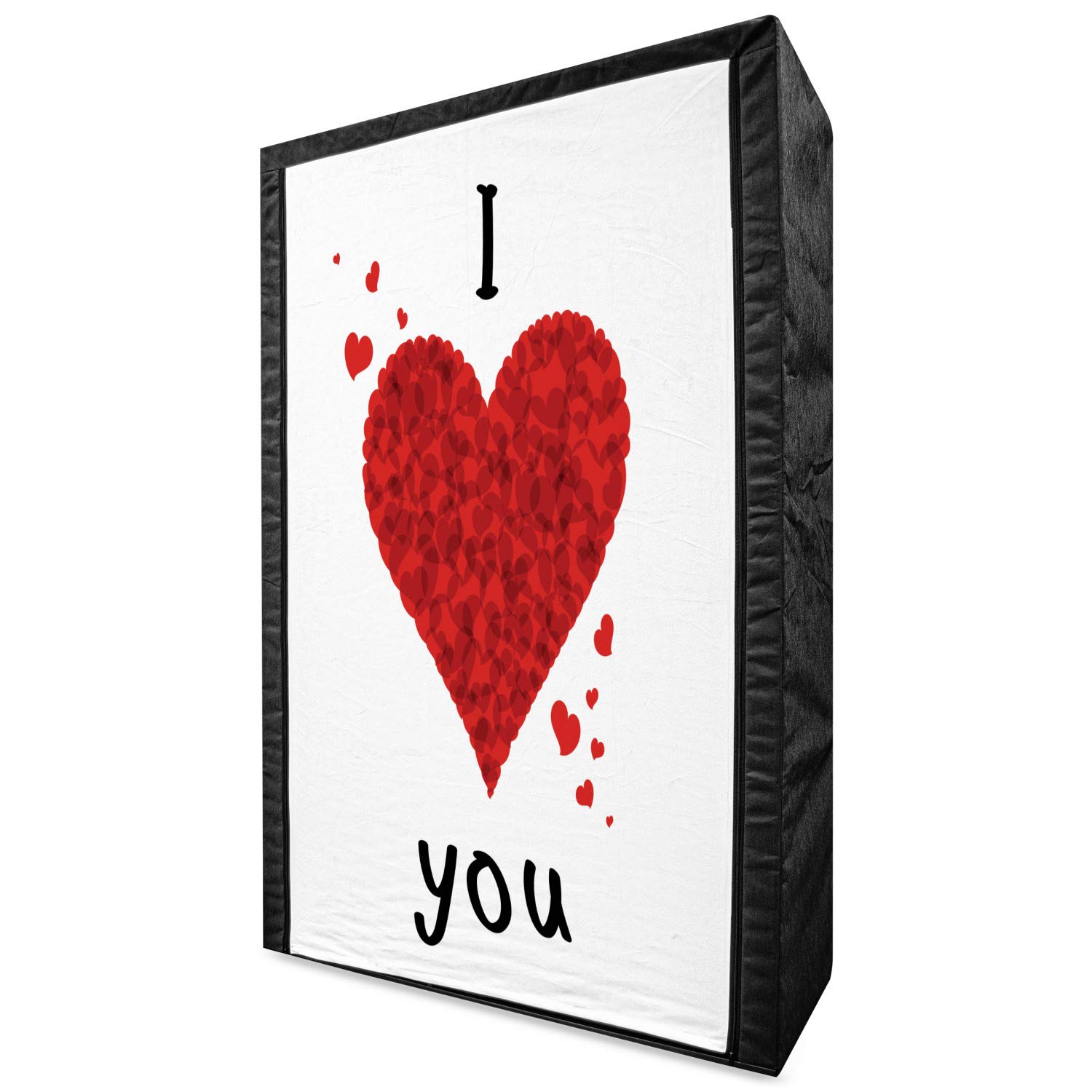 Ambesonne I Love You Portable Fabric Wardrobe - Heart Shaped Bouquet Design Clothing Organizer with Shelves, 42.5 Inch, Red & White - Perfect for Bedroom Closet Storage, Dorm Room Organization & Gift for Loved Ones