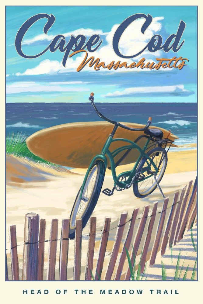 Premium 12x18 Metal Wall Art - Cape Cod Beach Cruiser & Head of the Meadow Trail Scene | Aluminum Decor for Coastal Living, Beach House, Office & Cabin Decor