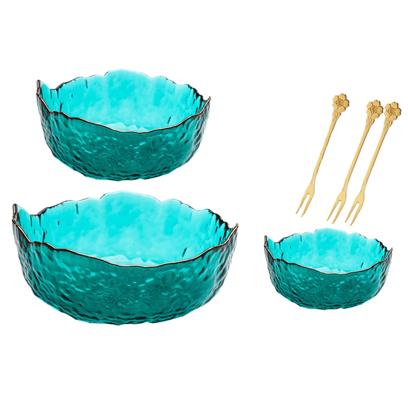 3-Piece Glass Salad Bowl Set - Irregular Shaped Mixing Bowls for Kitchen Prep, Fruit, Pasta, Popcorn & Snacks (Lake Green) | Perfect for Entertaining, Meal Prep & Healthy Eating