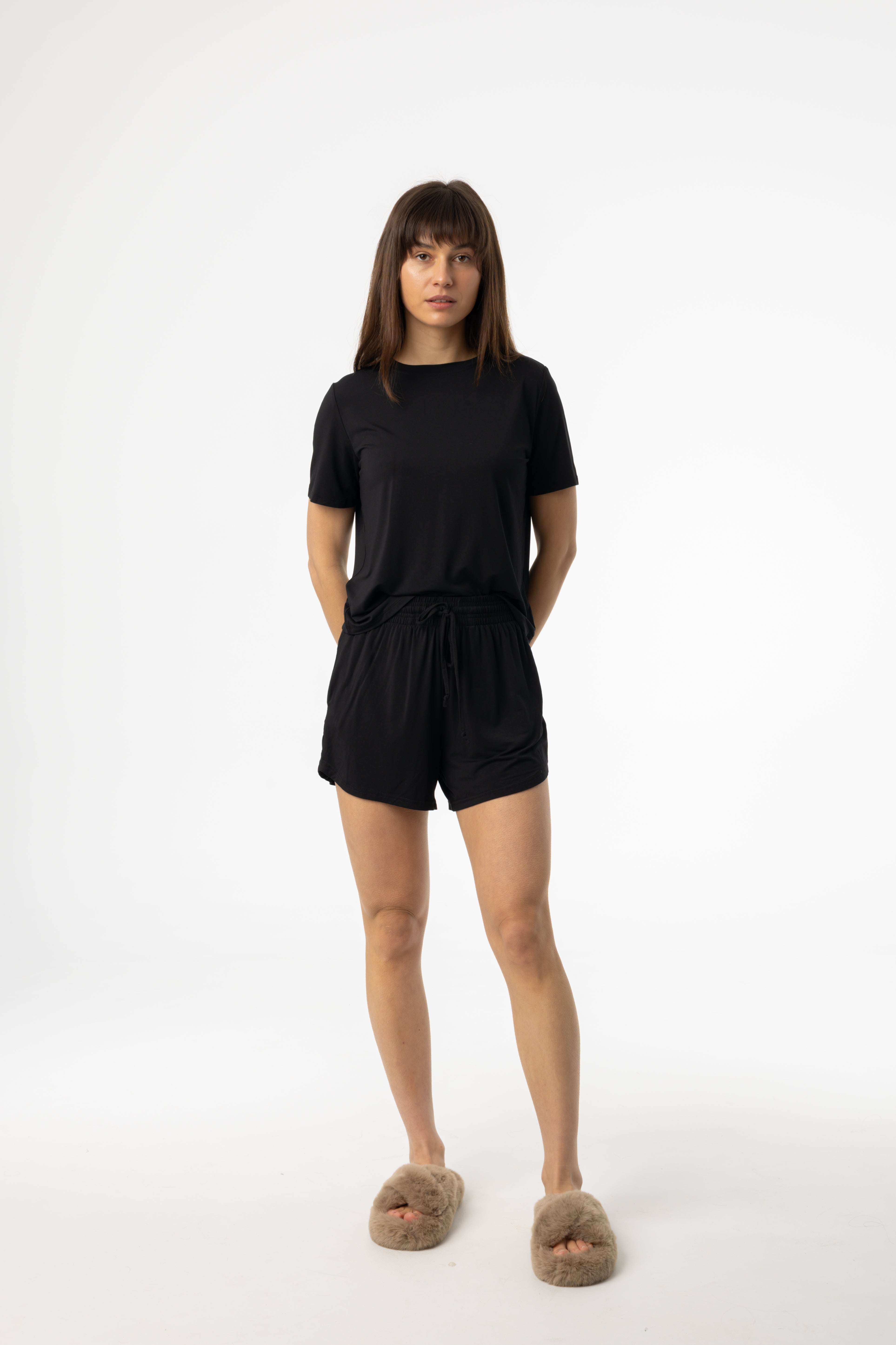 Stylish Black Short Sleeve Top and Shorts Set - Comfortable Summer Outfit for Women | Perfect for Beach, Gym & Casual Wear