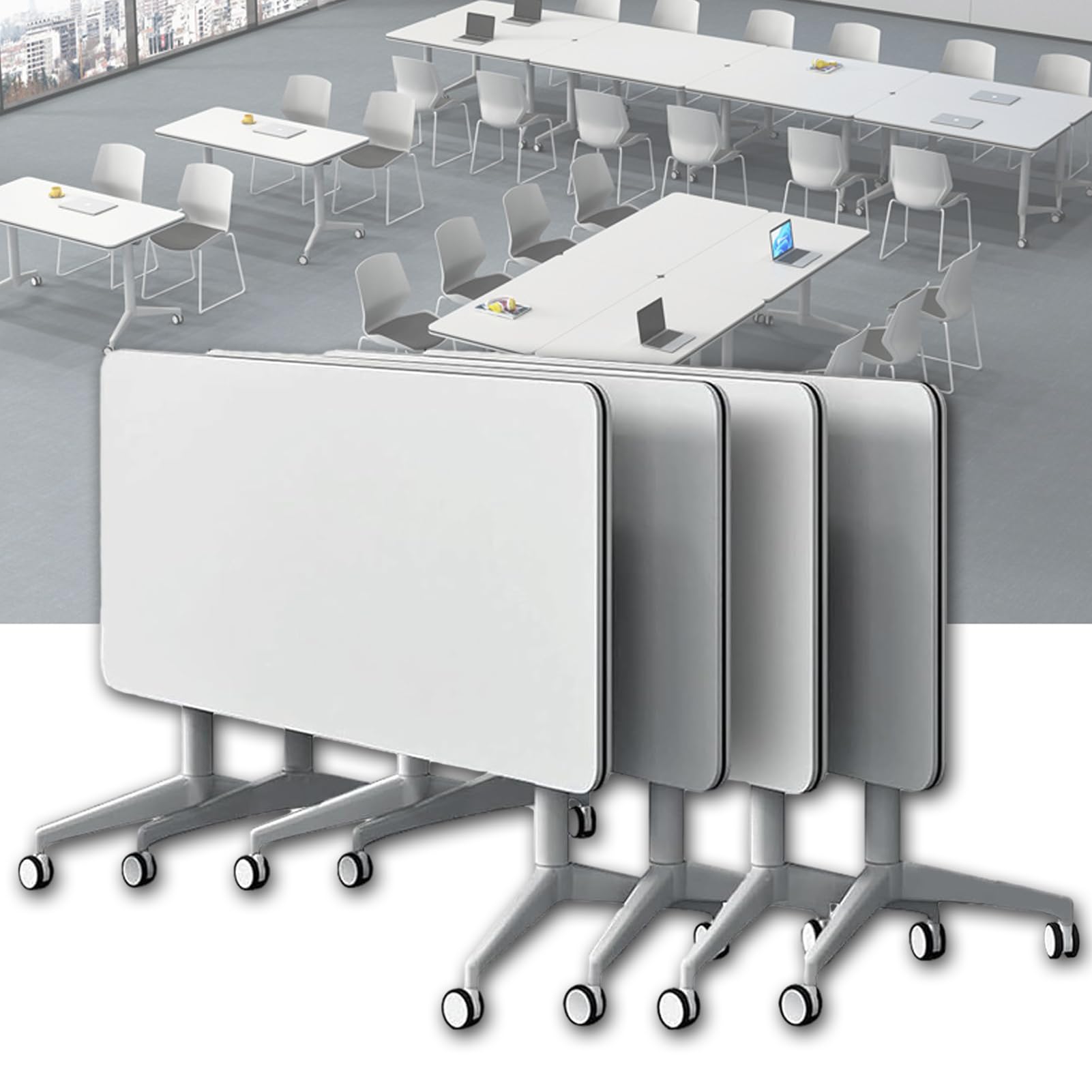 Foldable Conference Table with Wheels - 4 Pack Mobile Meeting & Training Table (63
