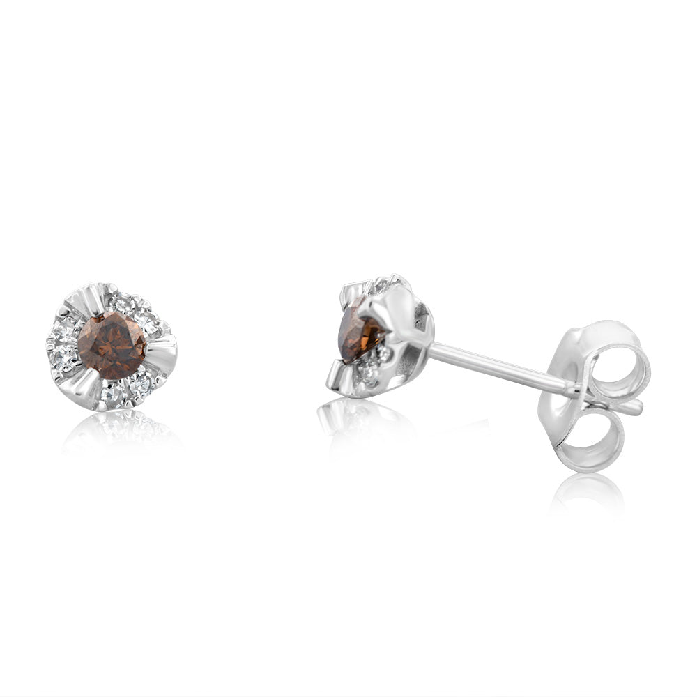 9ct White Gold Australian Champagne Diamond Stud Earrings - 1/4 Carat Total Weight | Elegant Jewelry for Weddings, Anniversaries & Special Occasions