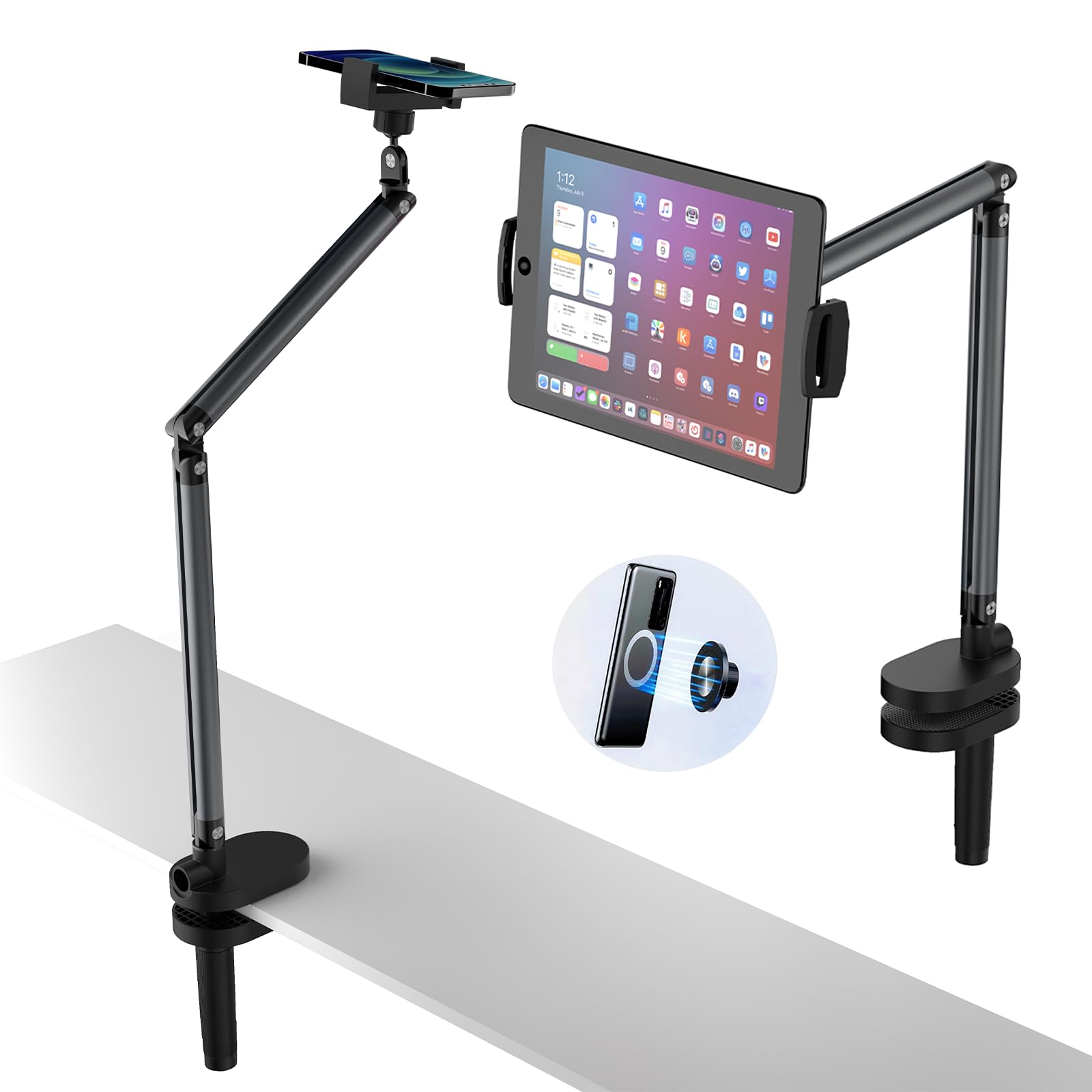 Adjustable Height Phone Stand for Desk - Foldable & Portable Cell Phone Holder for iPhone, Samsung Galaxy & All Smartphones - Perfect for Office, Home & Travel (Black-CT360)