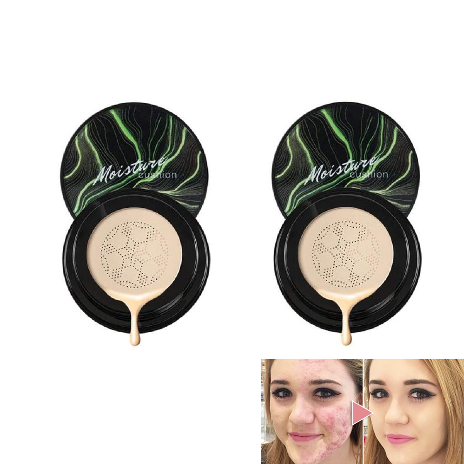 Mushroom Head Air Cushion CC Cream - Brightening & Hydrating Foundation (2 Pack) - Perfect for Daily Makeup & On-The-Go Touch Ups
