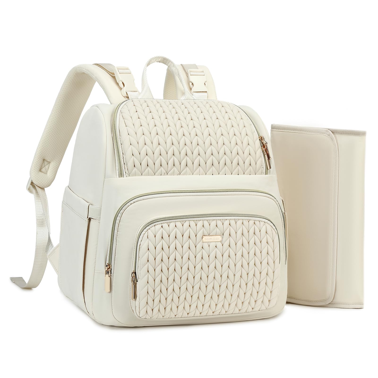 Lightweight Stylish Diaper Backpack for Boys & Girls - Baby Travel Essentials with Changing Pad, Insulated Pocket & Stroller Straps - Perfect for Moms & Maternity Use - Ideal for Daycare, Travel & Shopping (Beige)