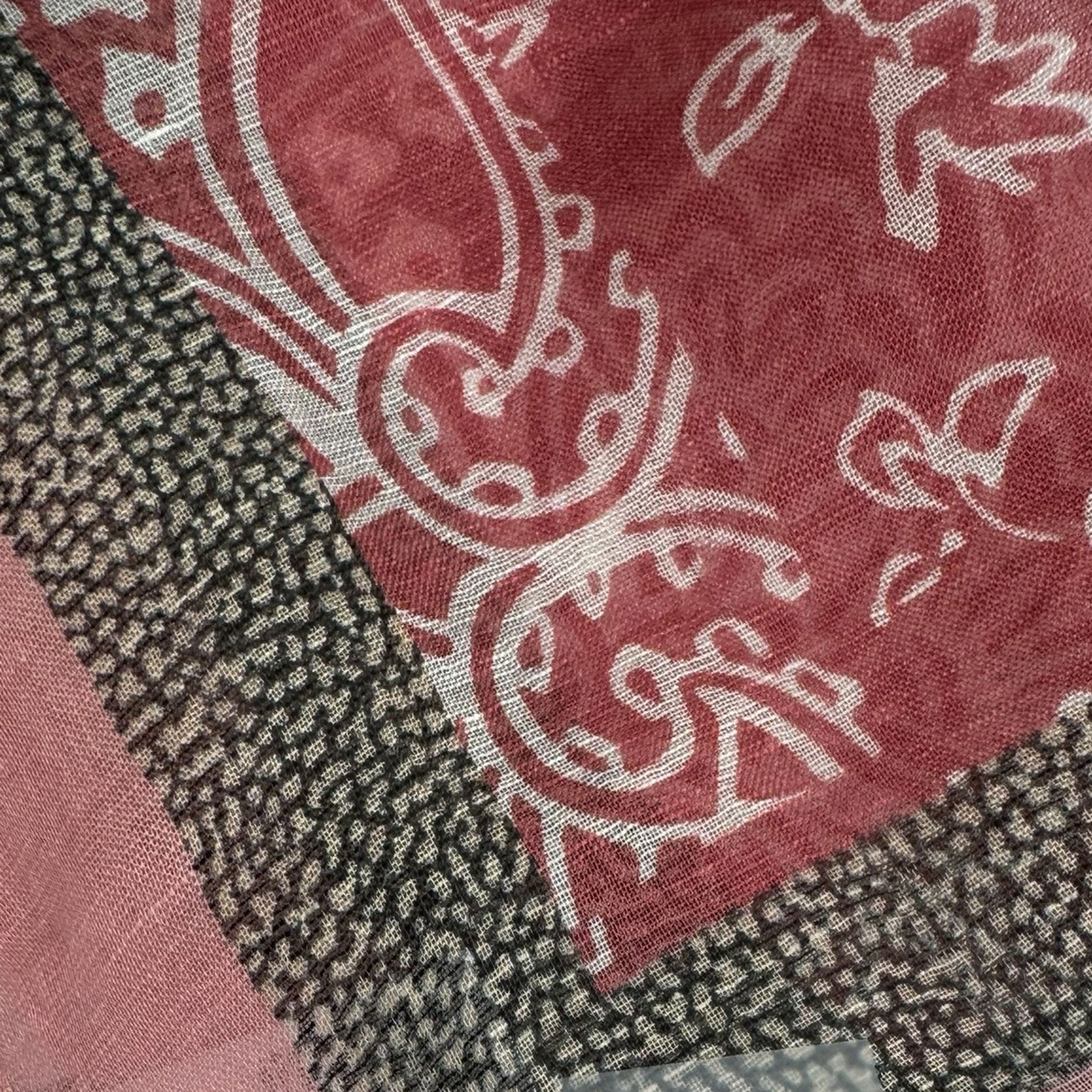 Borbonese Pink Paisley & Eye of Partridge Linen Silk Scarf Shawl - Elegant Womens Fashion Accessory for Parties, Weddings & Special Occasions