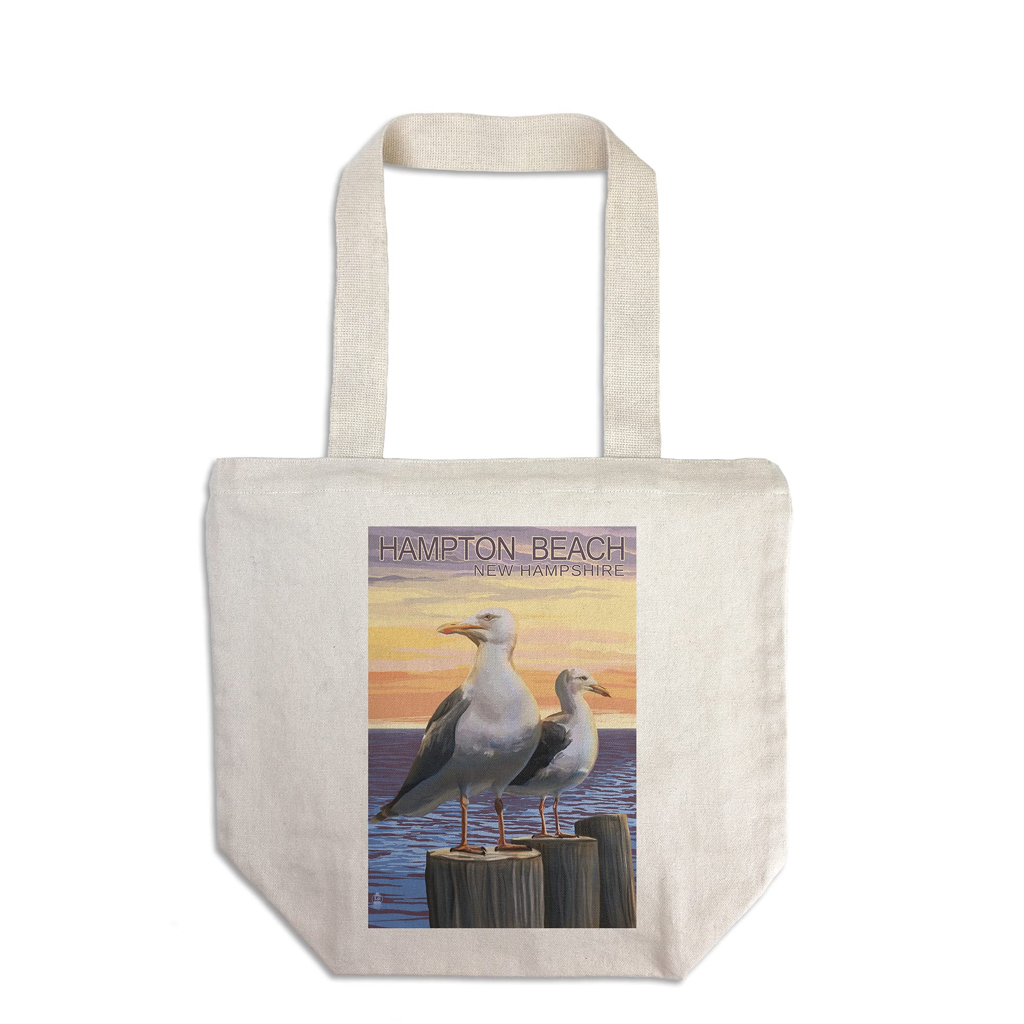 Hampton Beach New Hampshire Seagull Tote Bag - 100% Cotton Canvas Reusable Shopping Bag for Beach, Grocery & Everyday Use