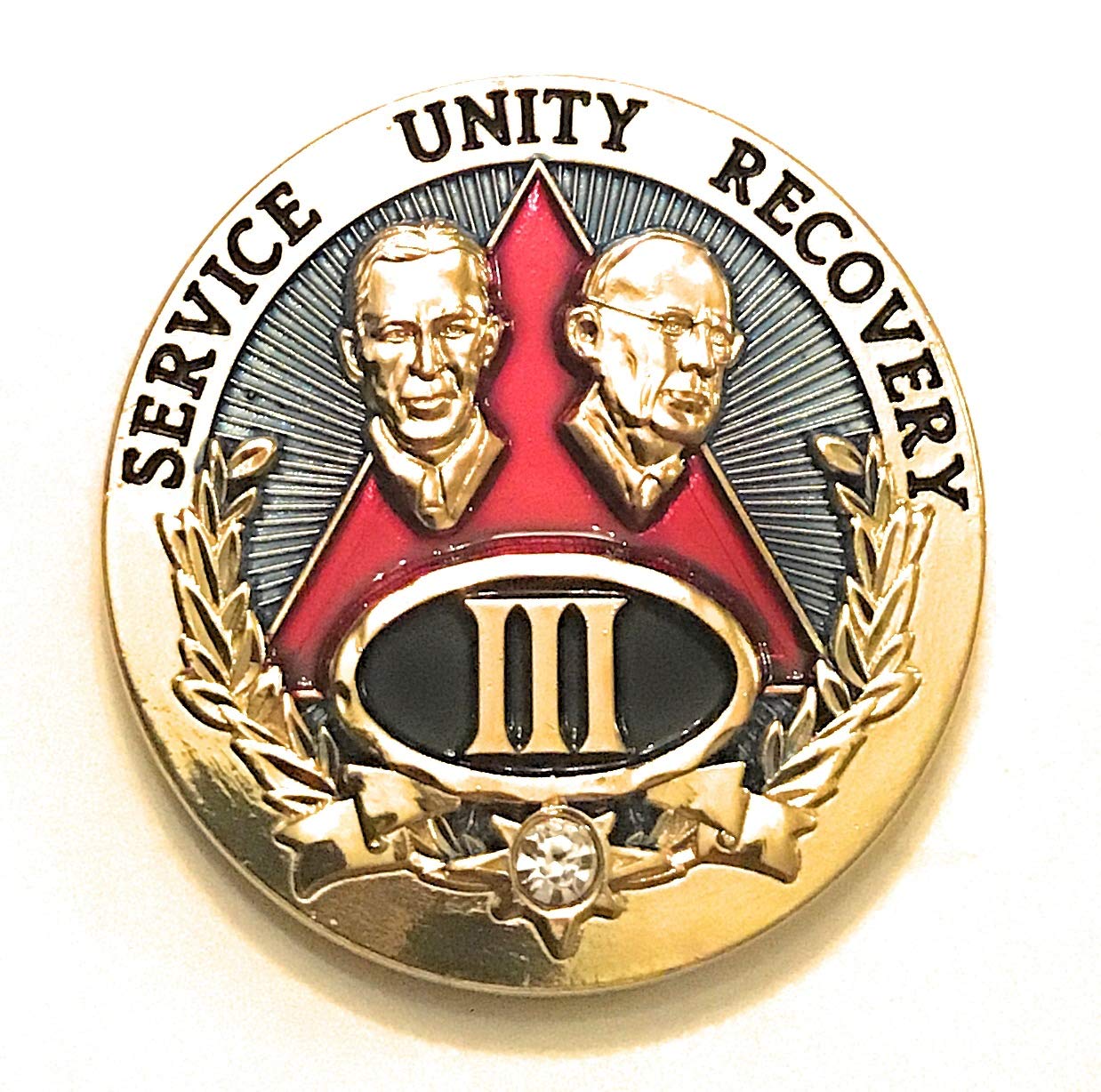 3 Year AA Medallion - Alcoholics Anonymous Sobriety Chip in Red & Gold with Bill & Bob - Recovery Token for 12 Step Programs, AA Meetings & Sobriety Milestones