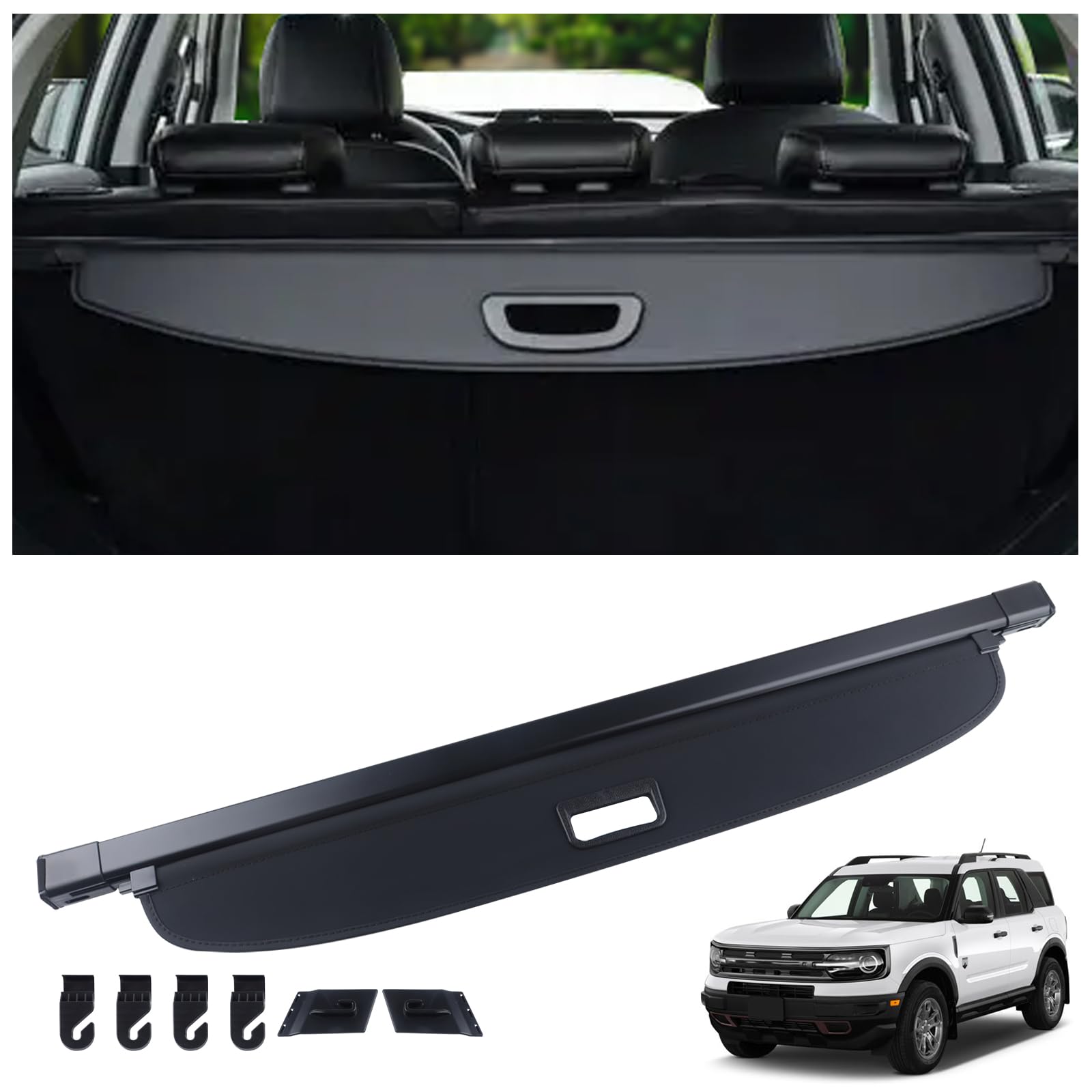 2021-2025 Ford Bronco Sport Waterproof Retractable Cargo Cover - Black Rear Trunk Security Shade for Storage Protection | Perfect for Road Trips, Camping & Outdoor Adventures