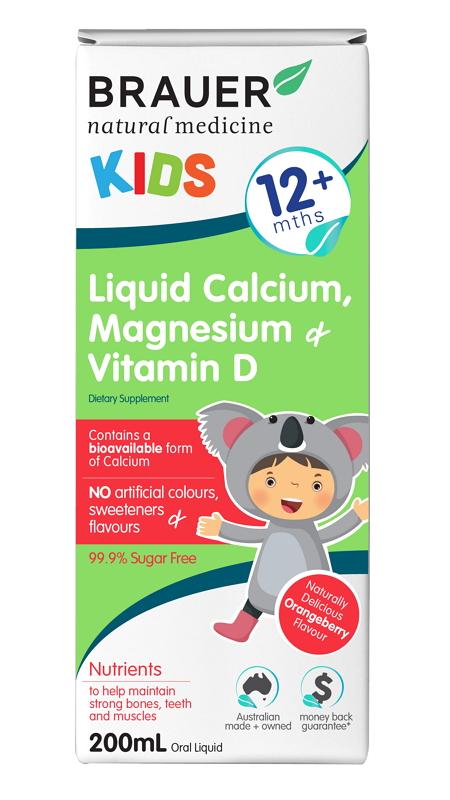 Brauer Kids Liquid Calcium, Magnesium & Vitamin D Supplement - Supports Bone Health & Immune System (12 Months+) - Perfect for Growing Children's Daily Nutrition