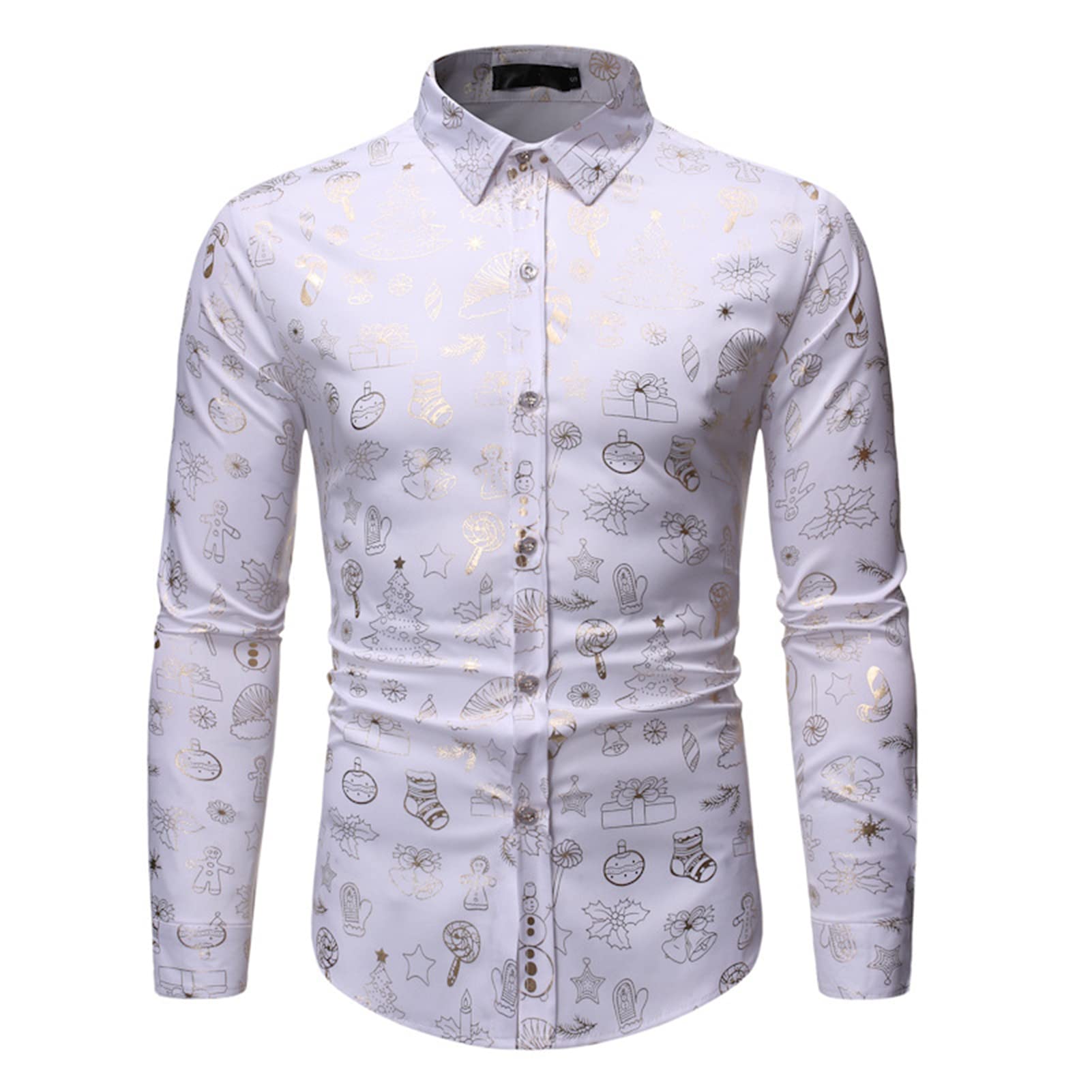 Luxury Gold Floral Print Men's Long Sleeve Button Down Dress Shirt for Wedding, Party, DJ Shows & Formal Occasions - Elegant Red Dress Shirt for Men