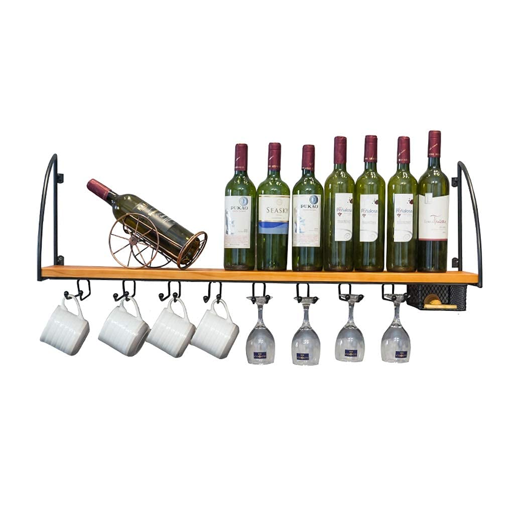 AWJ Wall Mounted Wine Rack Organizer - Metal & Wood Hanging Shelf for Wine Bottles and Glasses - Perfect for Bar, Restaurant, Kitchen, and Home Decor Storage Solution