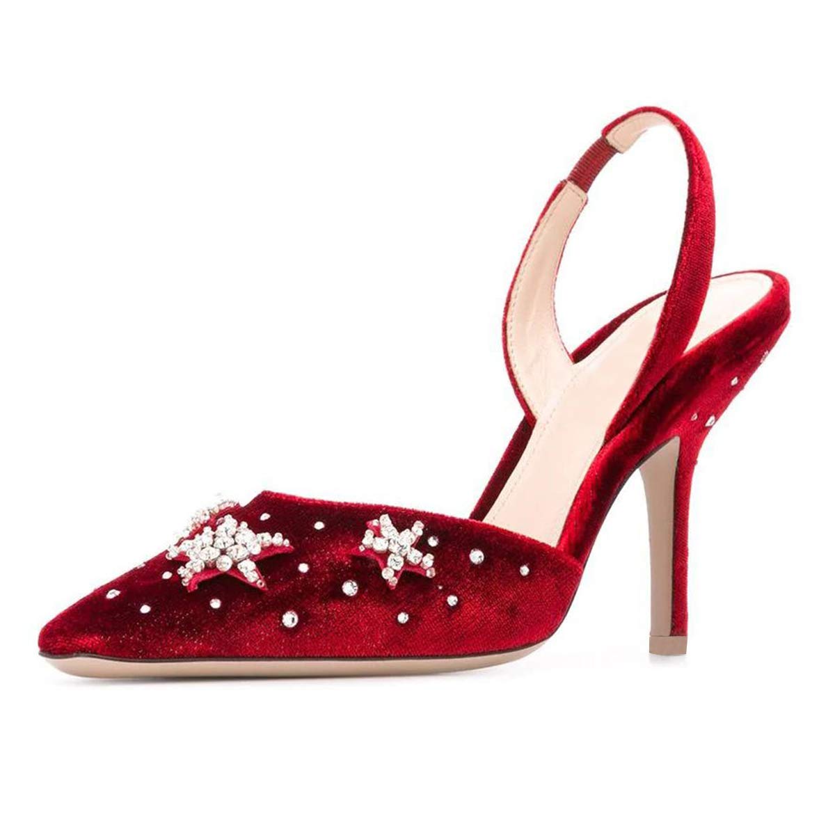 XYD Women's Rhinestone Stiletto High Heel Sandals - Slingback Square Toe Party Pumps for Dressy Occasions, Retro Dance Shoes for Weddings & Evening Events
